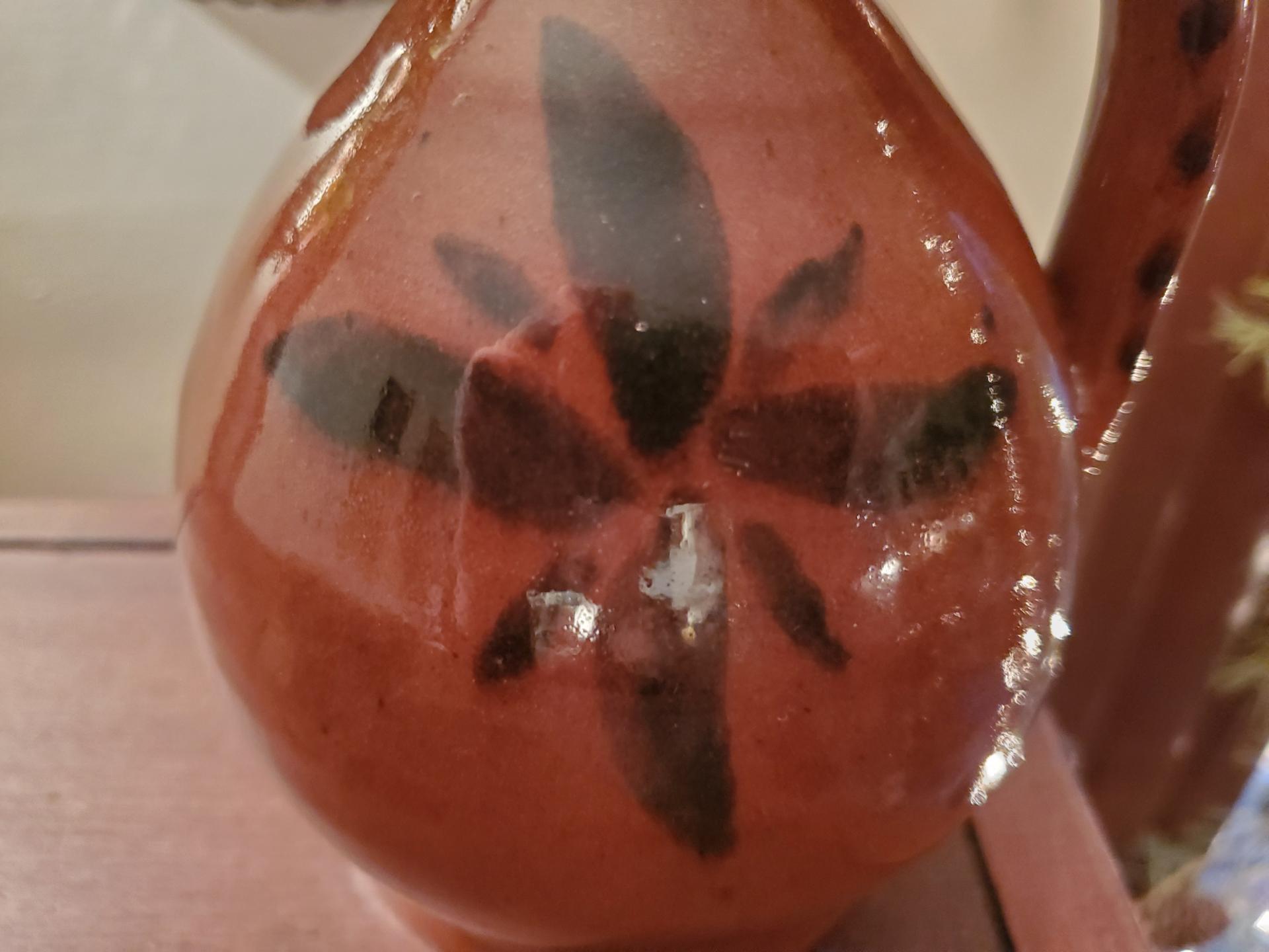 Redware Table Lamp with Black Decoration