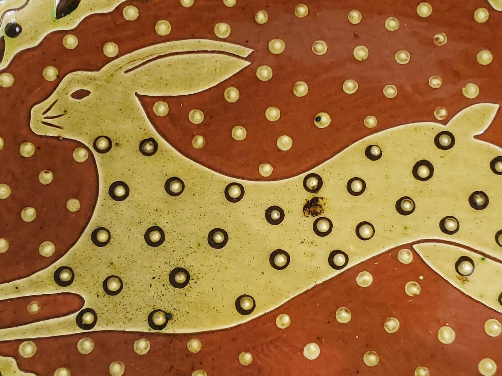 Redware Oval Platter with Leaping Hare Motif