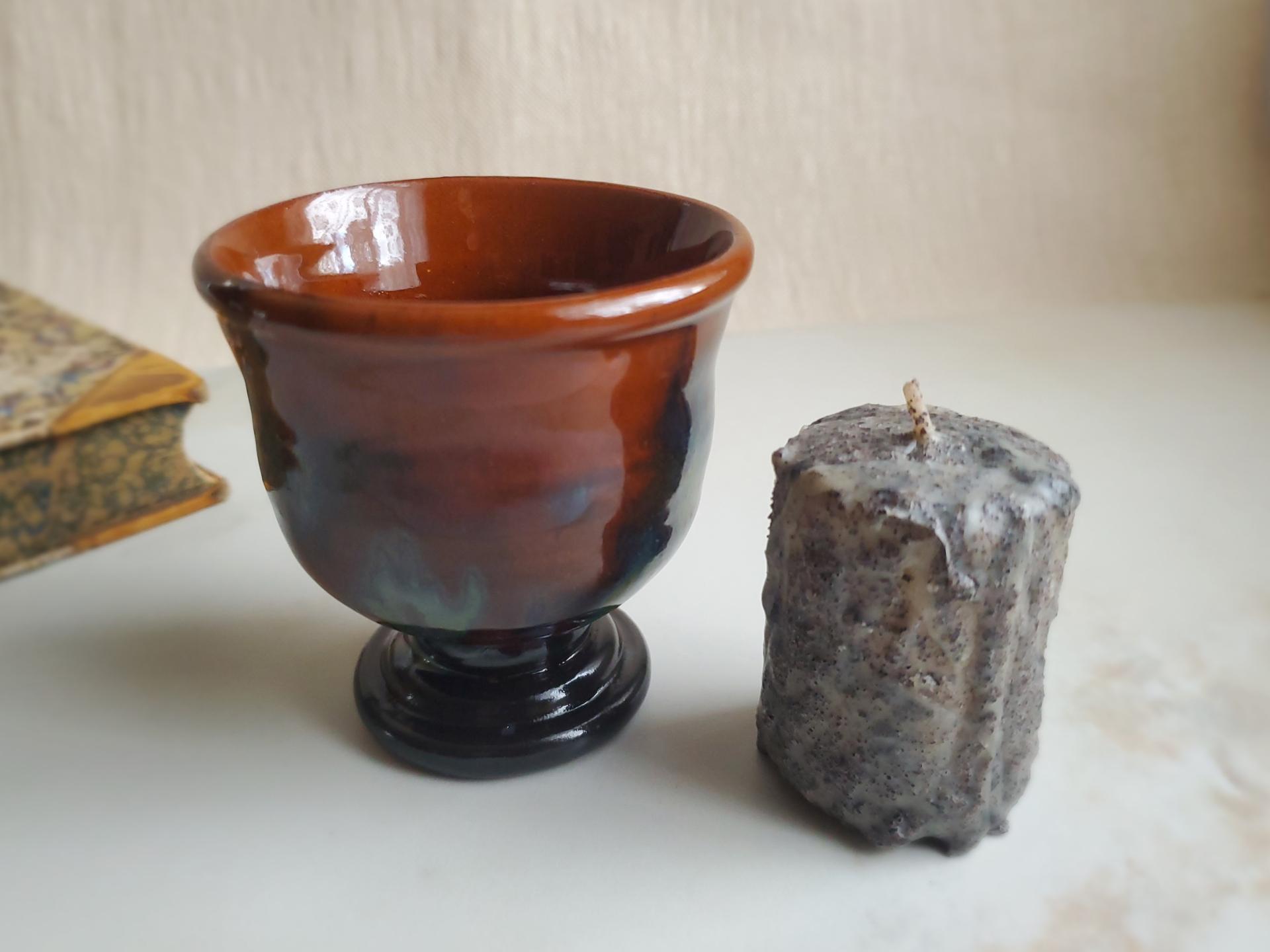 Primitive Votive Candle Holder, Wheel-Thrown Redware by Pied Potter Hamelin