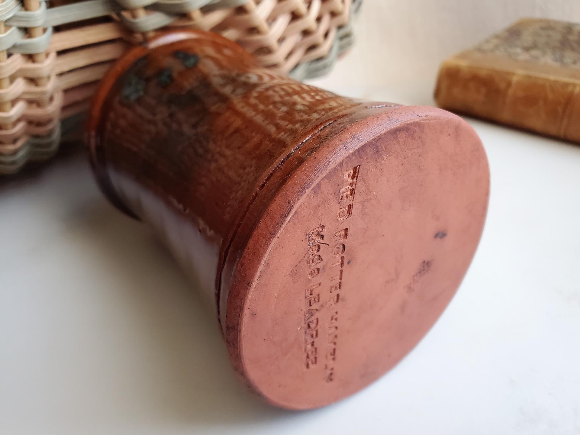 Small Redware Utensil Jar with Spangles, 4.50" Tall, Handmade