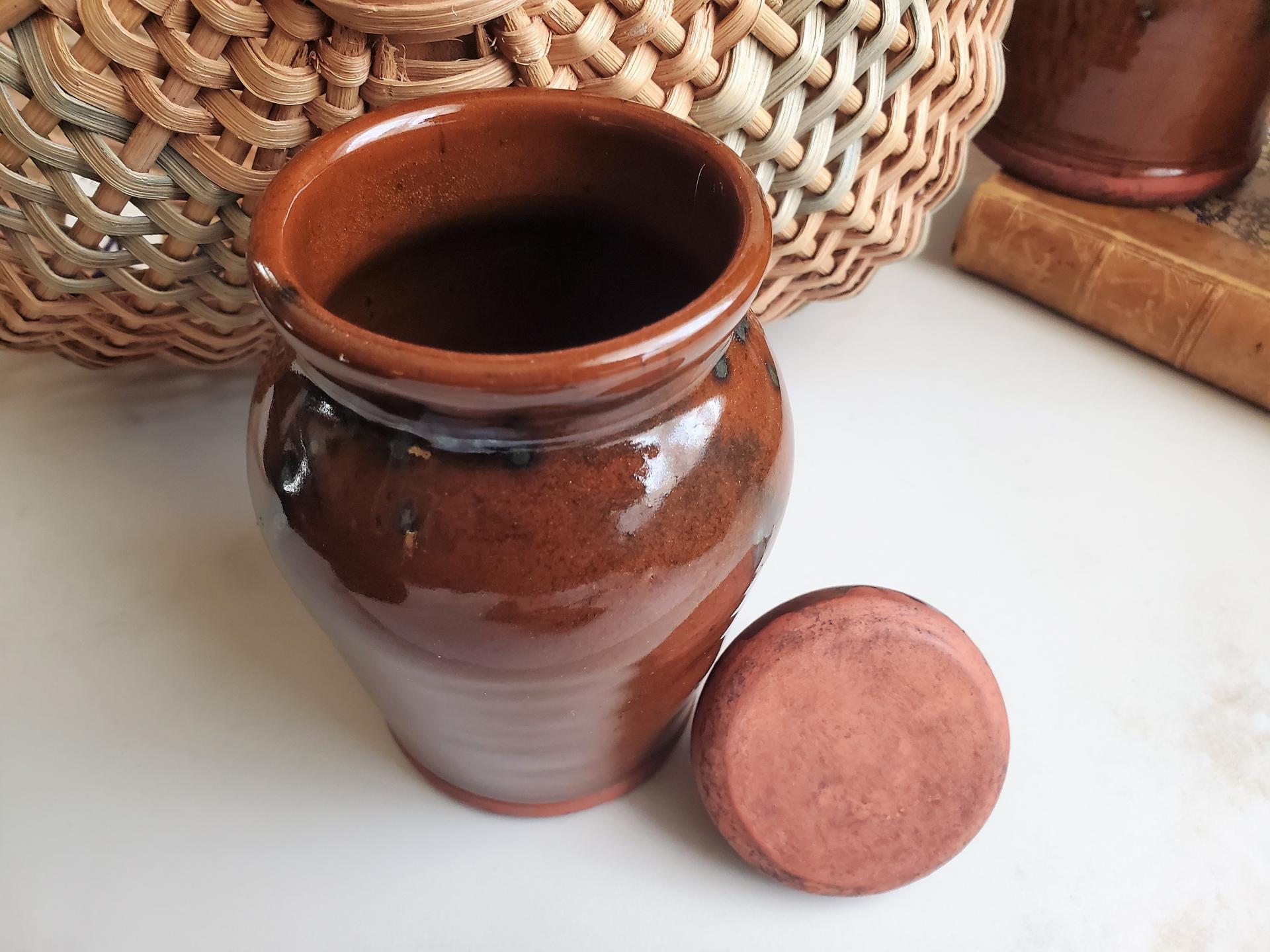 Redware Sugar or Spice Jar with Spangles (a)