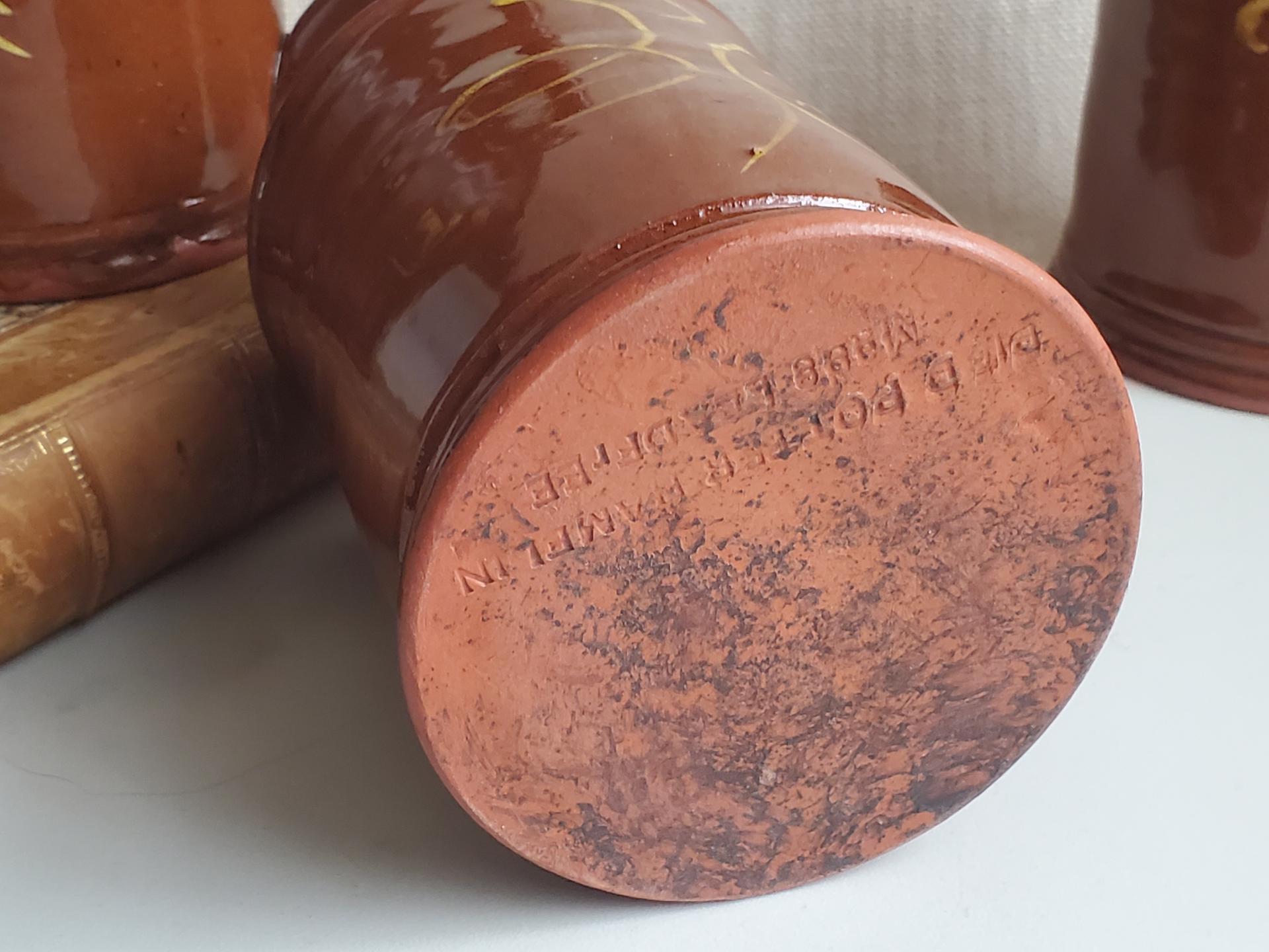 Redware 12 oz. Mug with "Feather" Slipware Motif