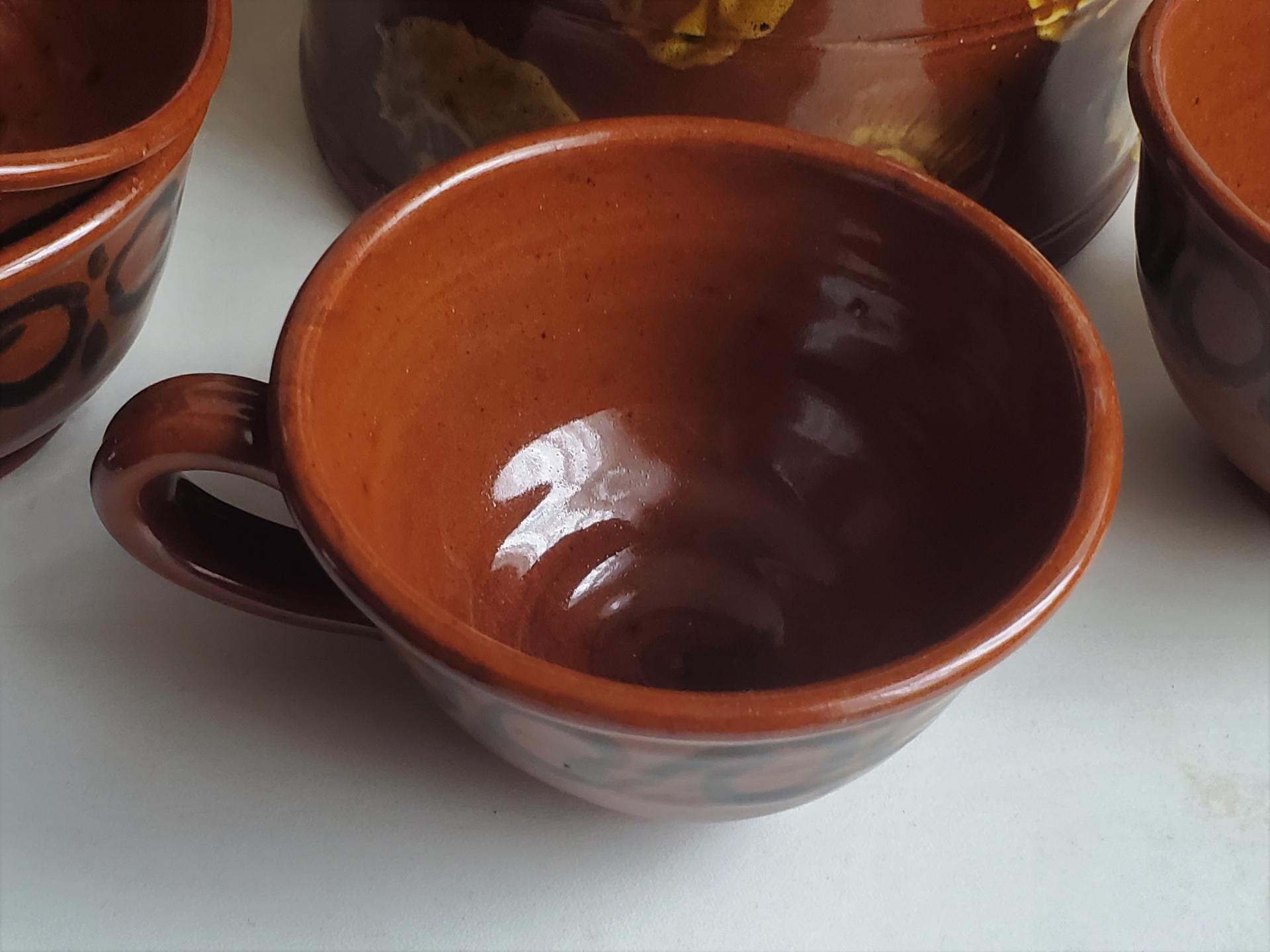 Handcrafted Redware Cup with Black Stamped Pattern - Perfect for Ice Cream, Cereal, and More!