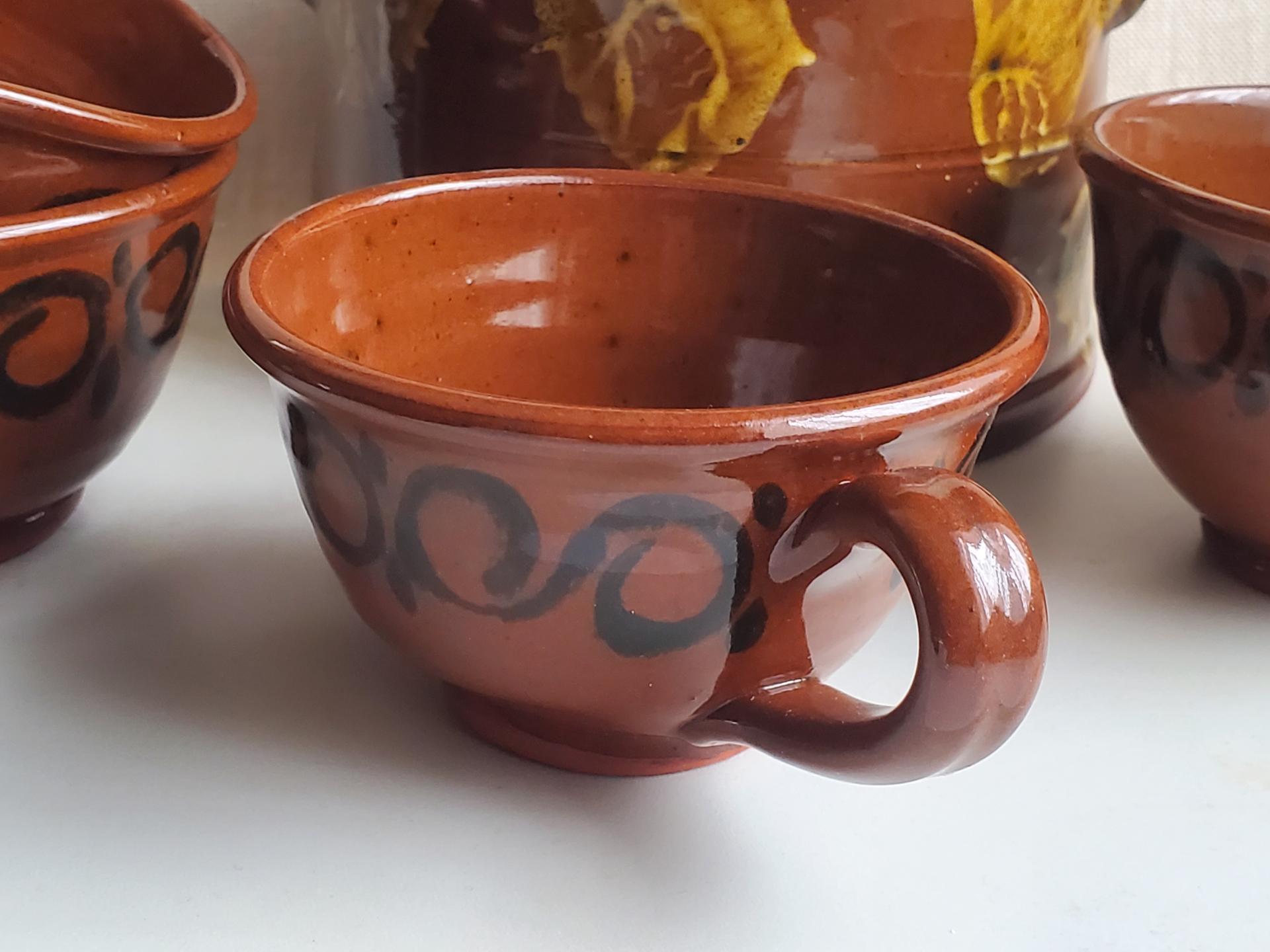 Handcrafted Redware Cup with Black Stamped Pattern - Perfect for Ice Cream, Cereal, and More!