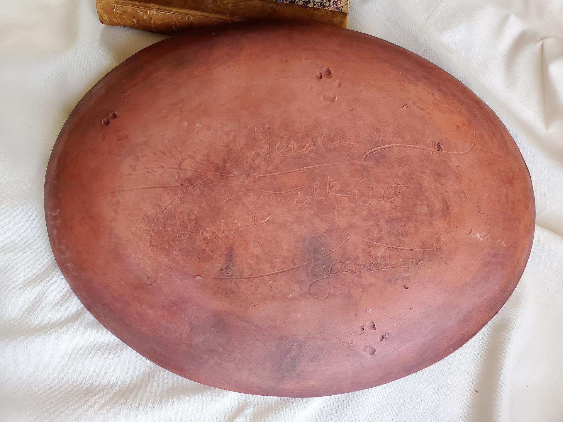 Redware Oval Platter with Black Polka Dots
