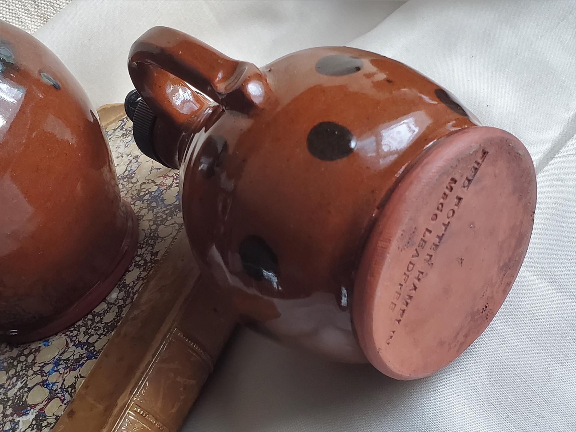 Redware Soap/Lotion Jug Dispenser with Black Polka Dots