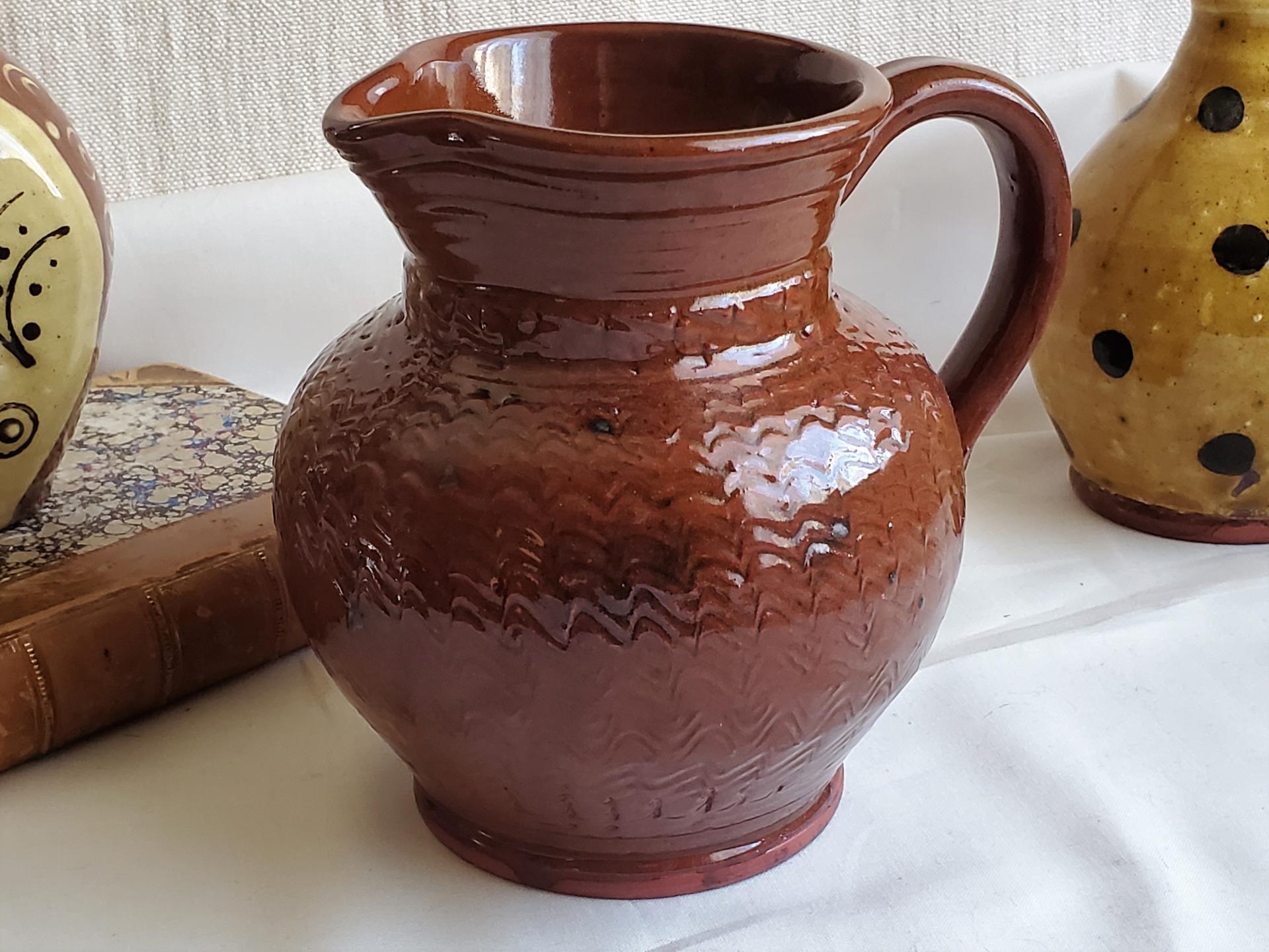 Reproduction 1/2 gallon pottery pitcher (stoneware, redware