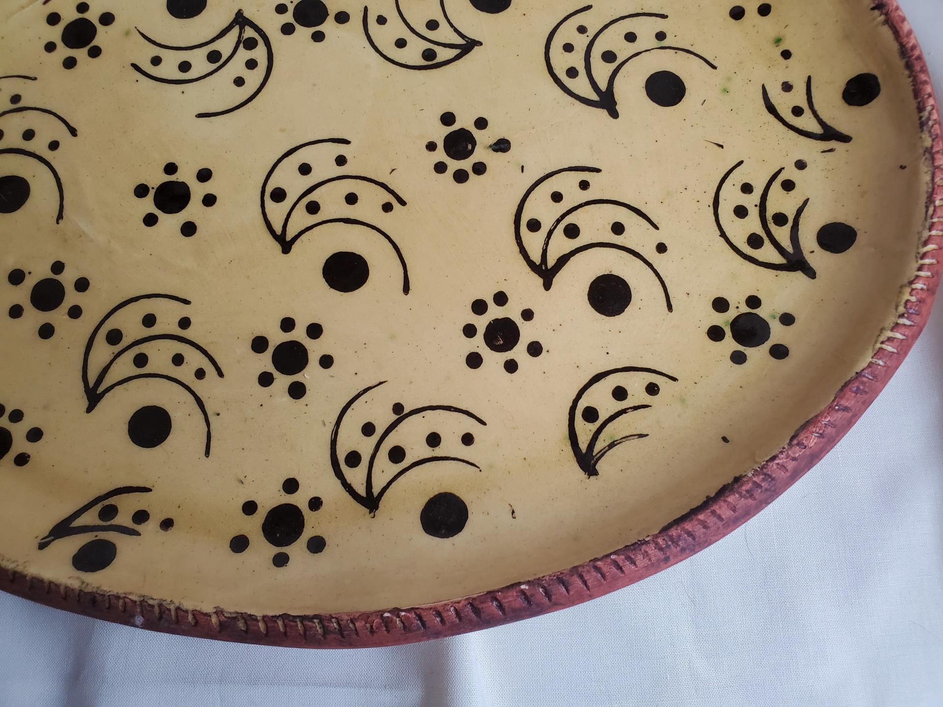 Handcrafted Drape-Molded Oval Platter, Kulina Folk Art Motif, Ceramic Serving Tray