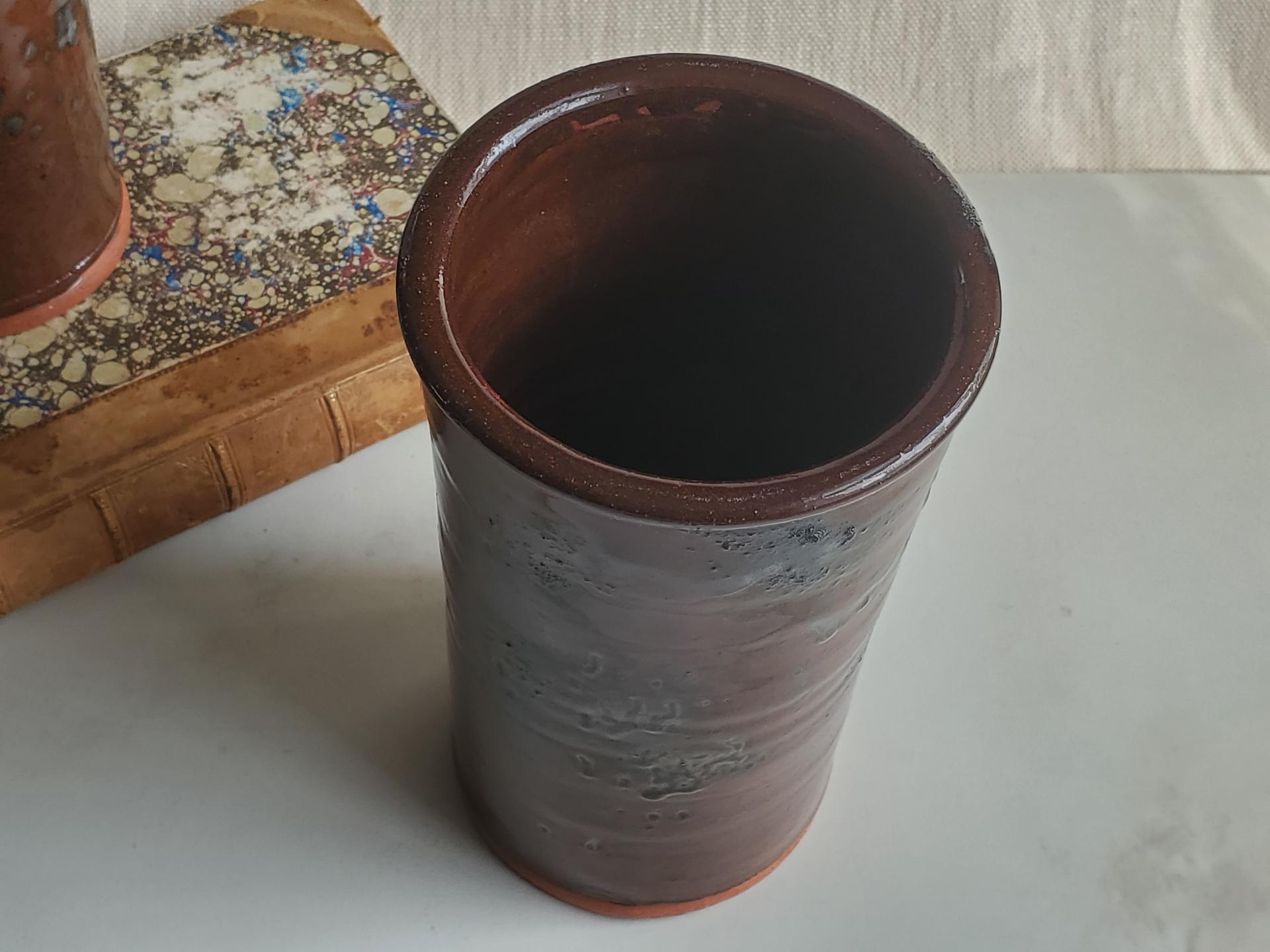 Large Redware Utensil Jar with Spangles