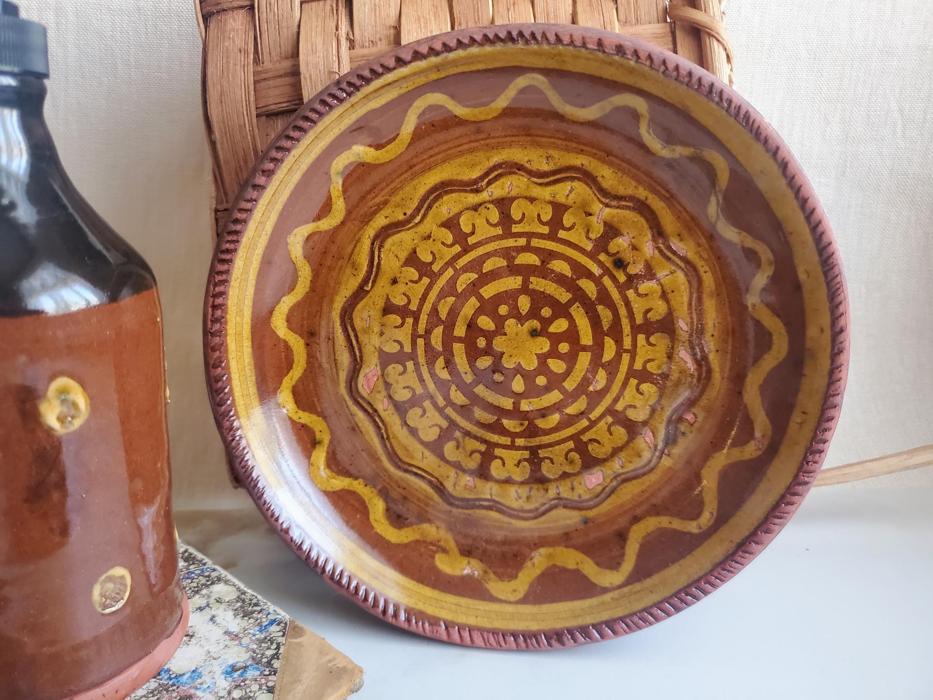 Redware 9 in. Plate with Slip Decoration