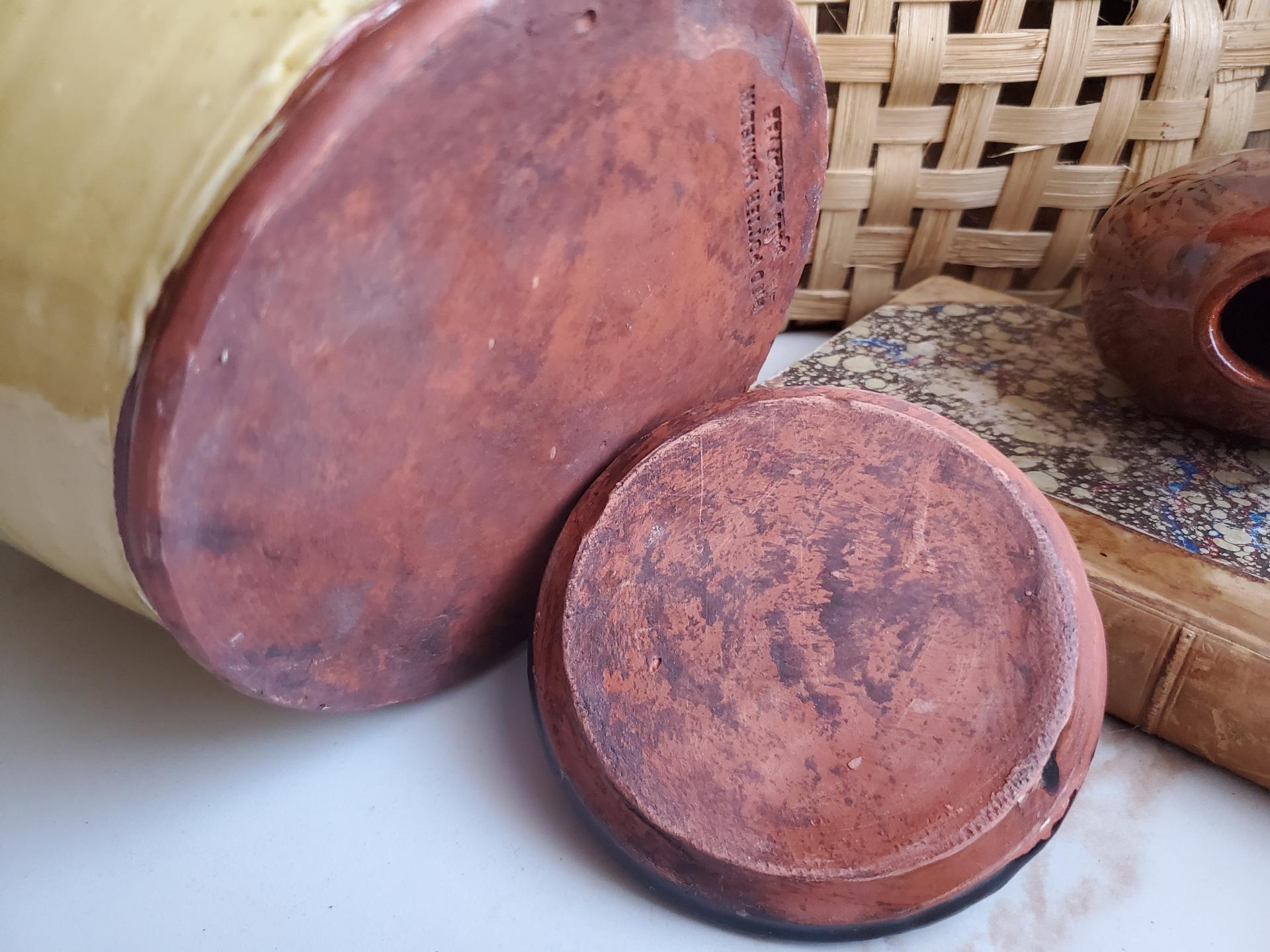 Handcrafted Redware Jar with Acorn Lid, Two Tone Glaze, Decorative and Functional Pottery, 12 Inches Tall