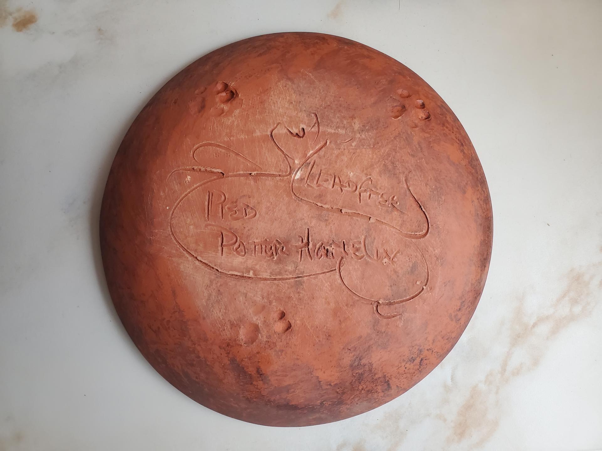 Redware 9 in. Plate with Floral Slip Decoration
