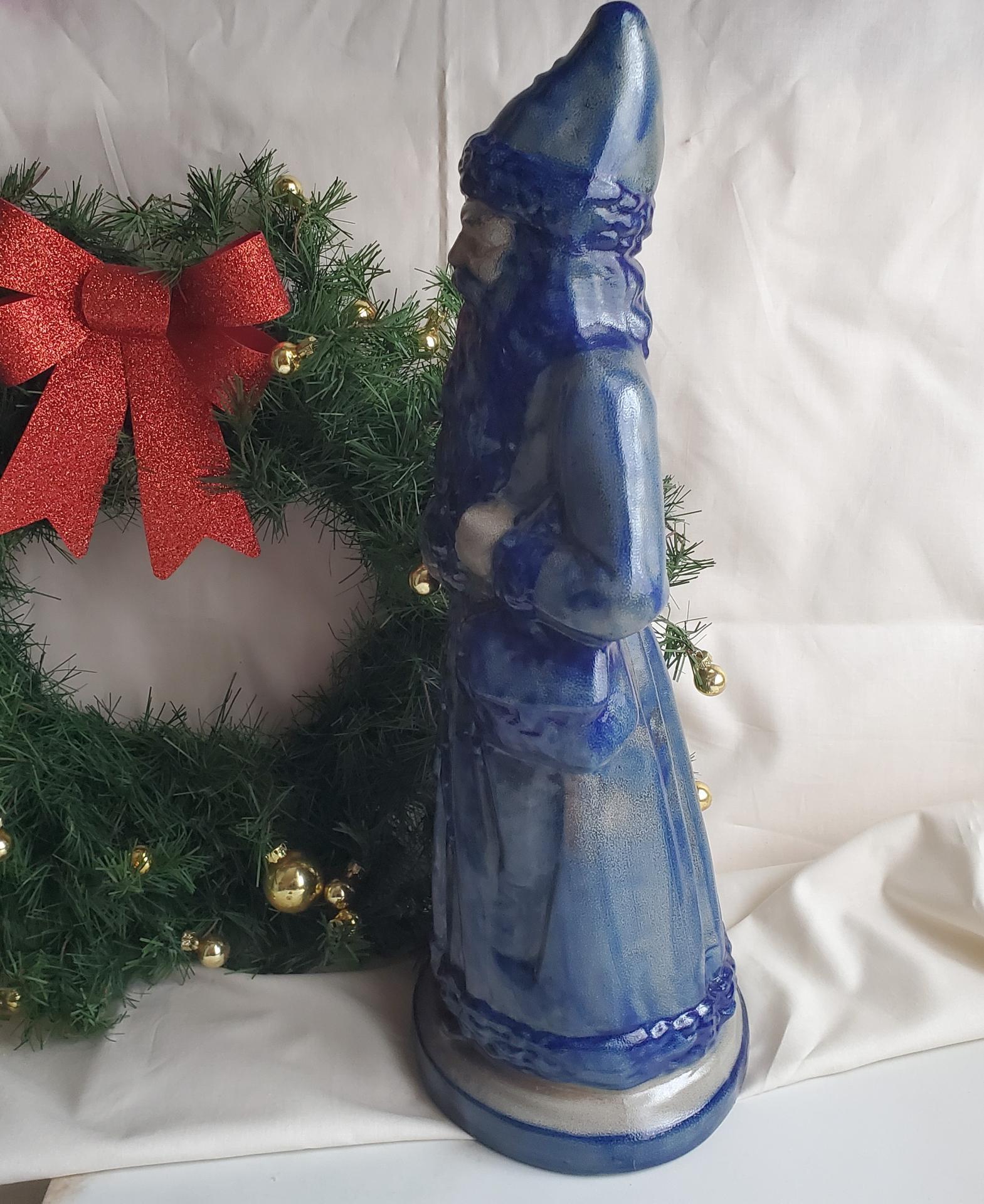 Vintage Beaumont Brothers Pottery Stoneware Belsnickel, Salt-Glaze Finish, Cobalt Blue Details, 16 in. Tall