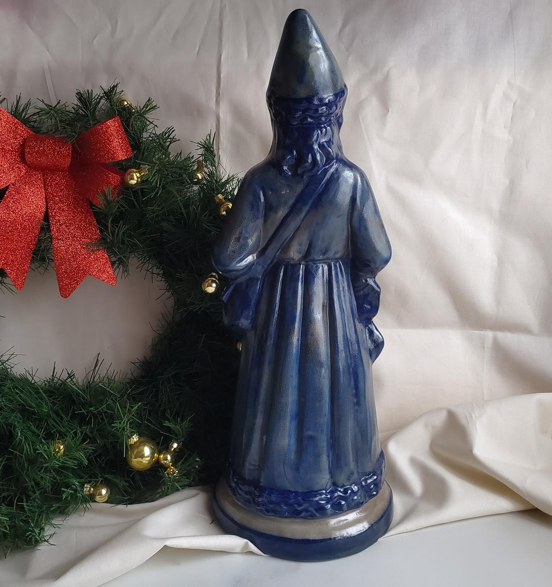 Vintage Beaumont Brothers Pottery Stoneware Belsnickel, Salt-Glaze Finish, Cobalt Blue Details, 16 in. Tall