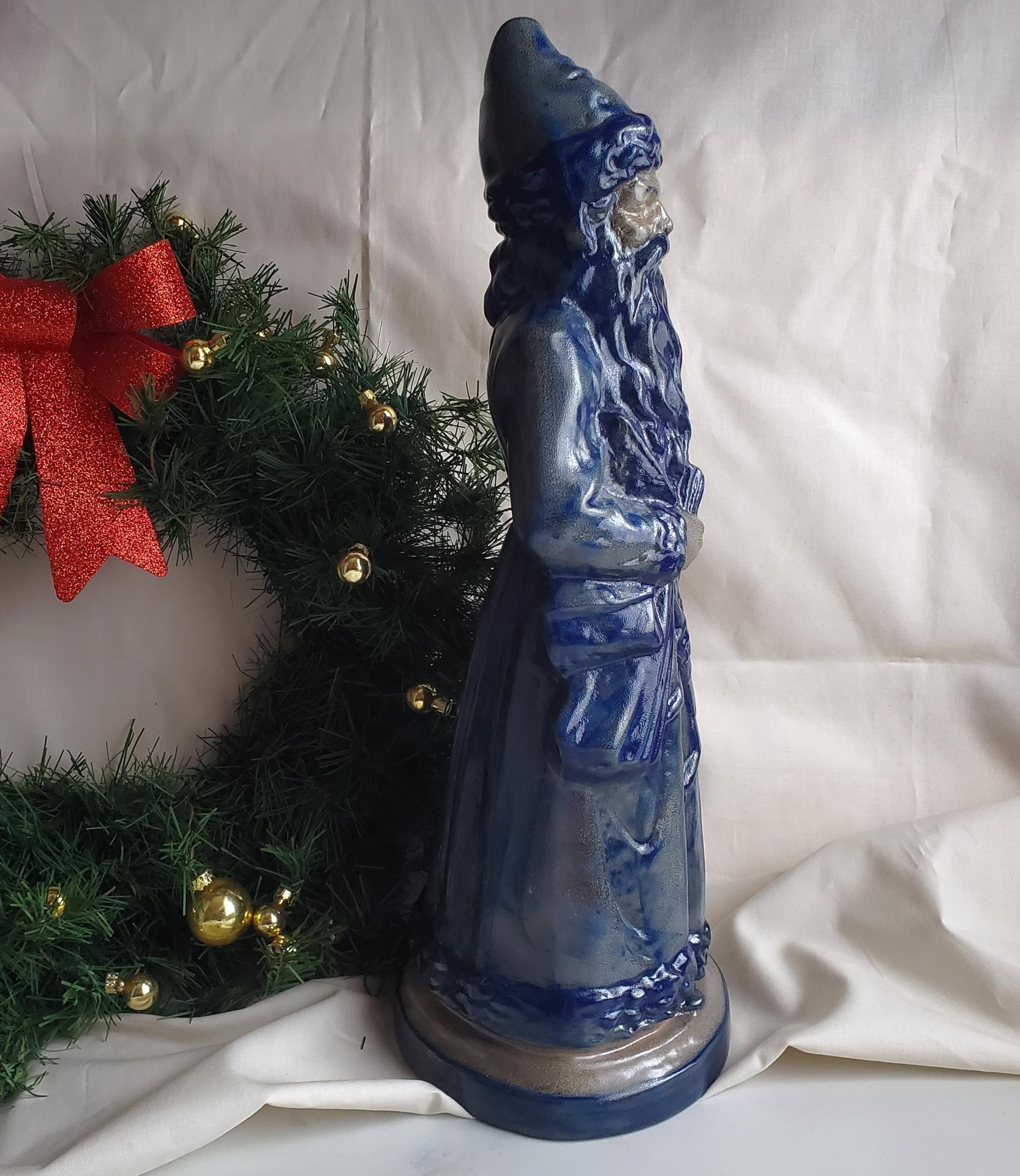 Vintage Beaumont Brothers Pottery Stoneware Belsnickel, Salt-Glaze Finish, Cobalt Blue, 16 in. Tall