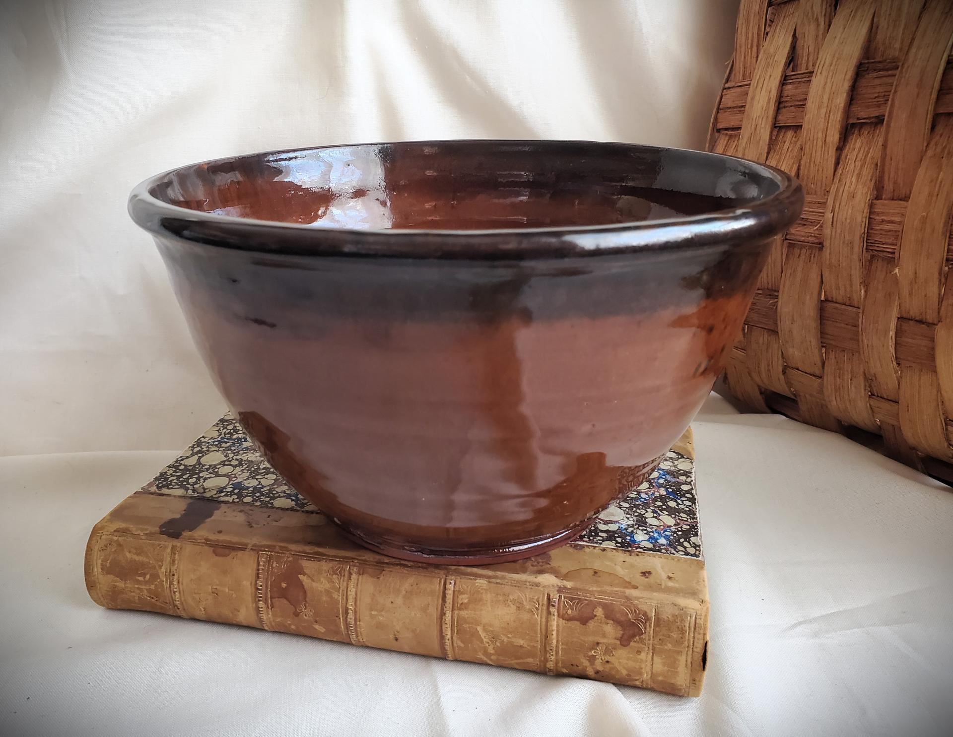 Large Handcrafted Serving Bowl, Wheel Thrown,  Black Accents and Lead Free Glaze