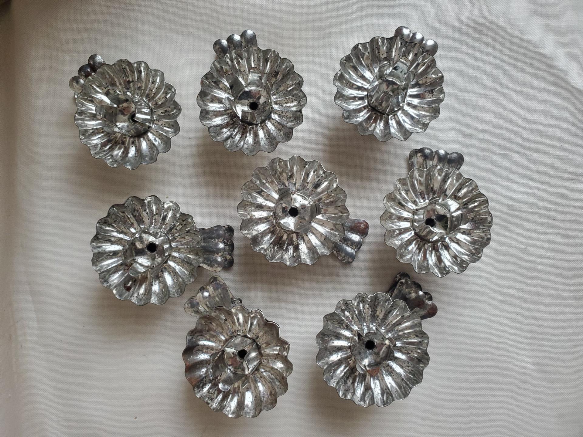 Rustic Vintage Candleholders, Set of 8, Tarnished Silver Finish, Christmas Tree Decor