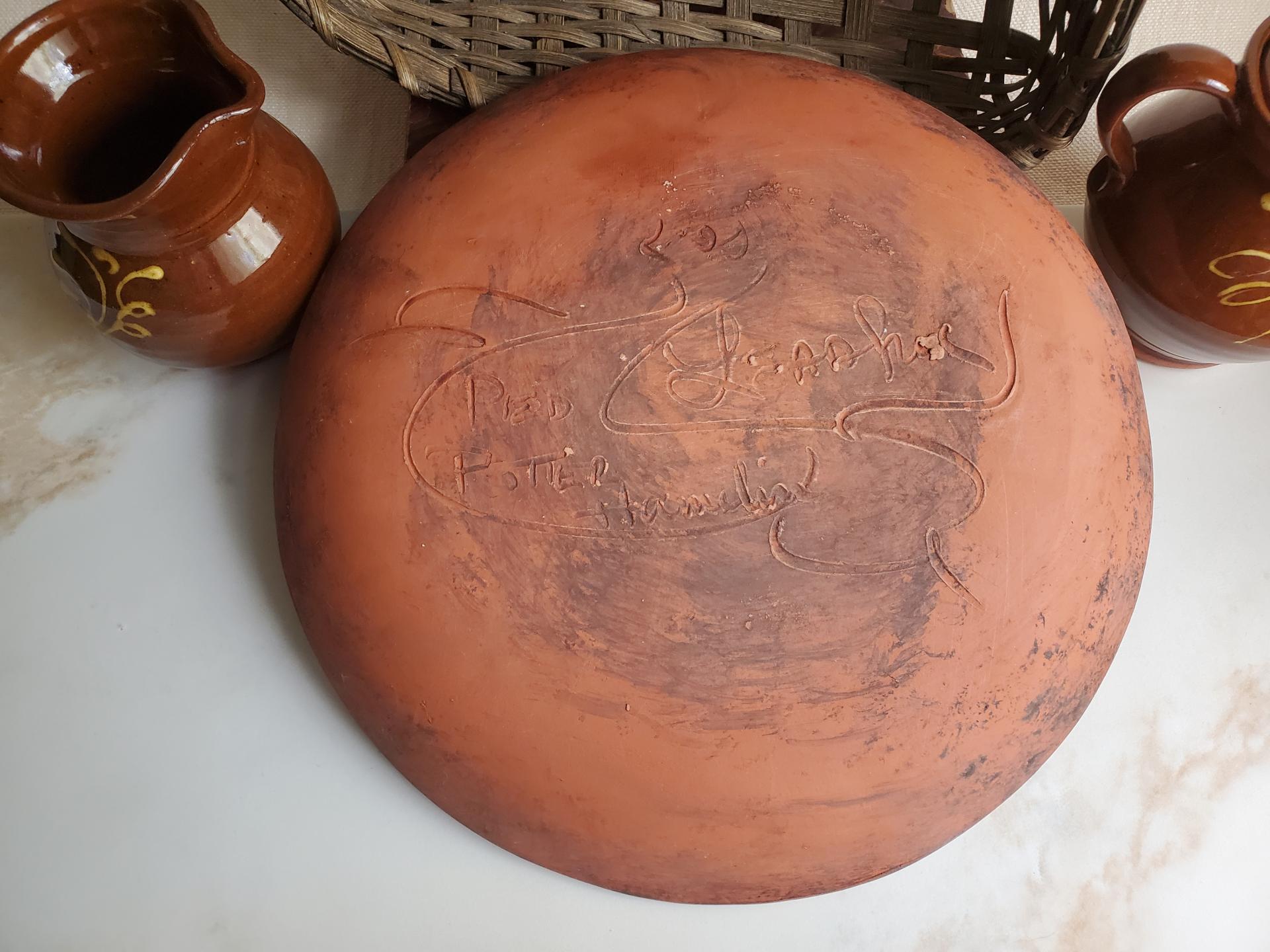 Redware Plate 11 in. with Aged Look, Speckled and Slipped Details by Pied Potter Hamelin