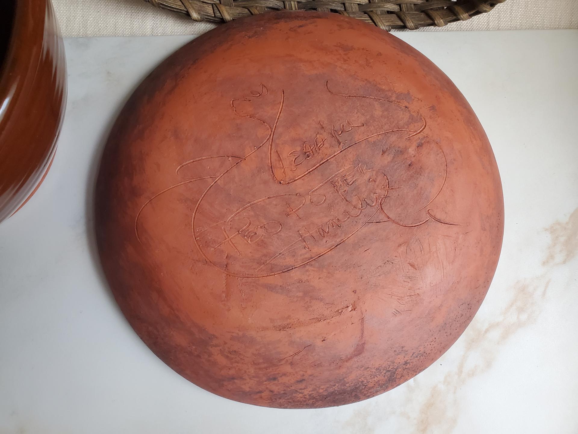 Redware Plate 11 in., Aged Look, Speckled and Slipped Details by Pied Potter Hamelin