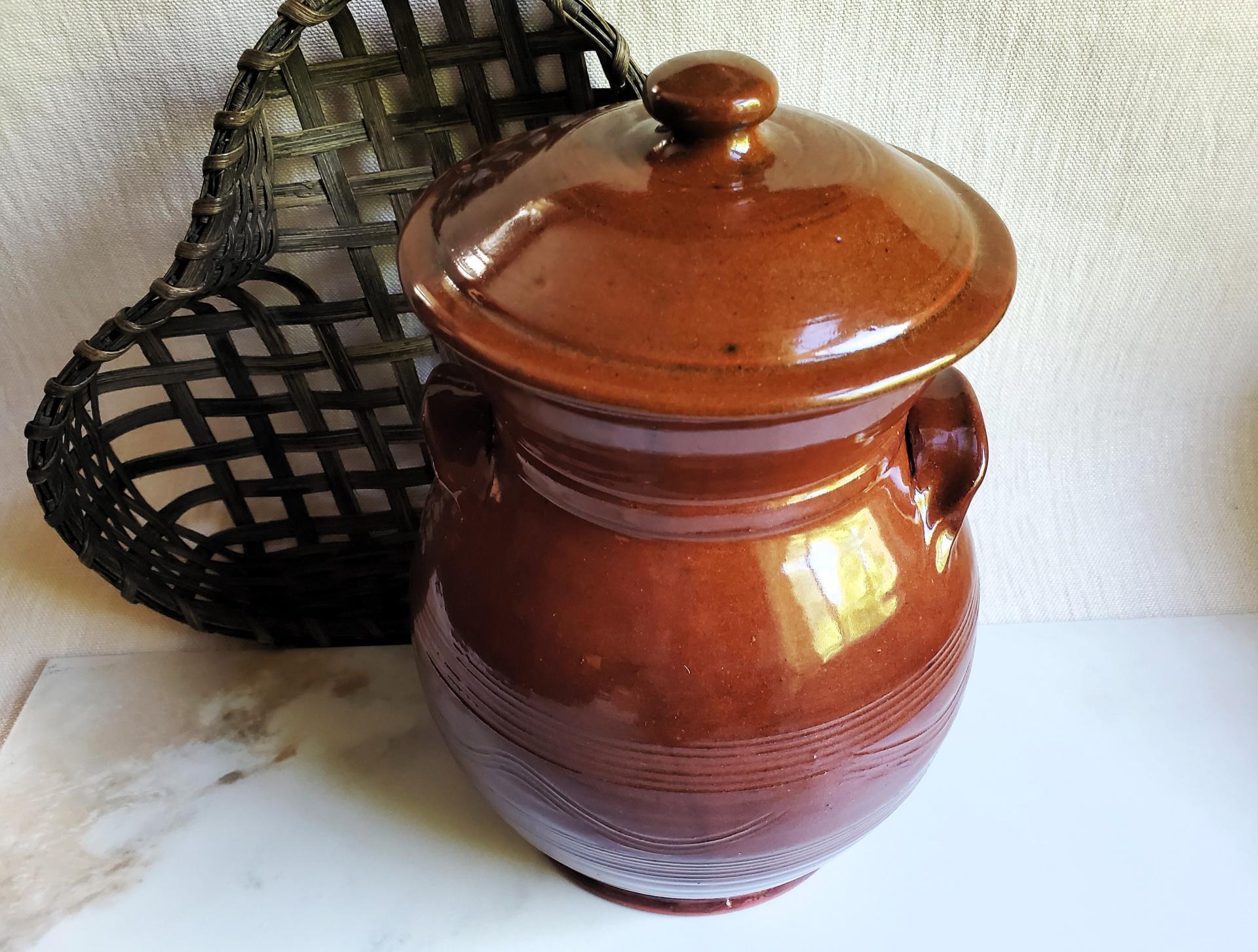 Redware Ovoid 8.75 in Jar with Antique Finish by Pied Potter Hamelin
