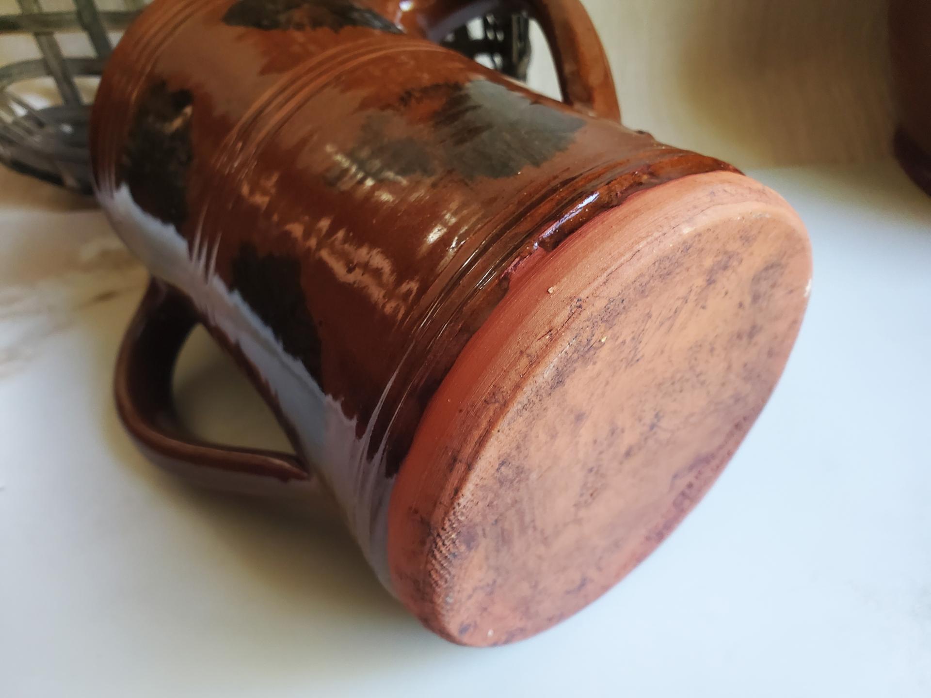 Handmade Redware Butter Churn with Black Dapples