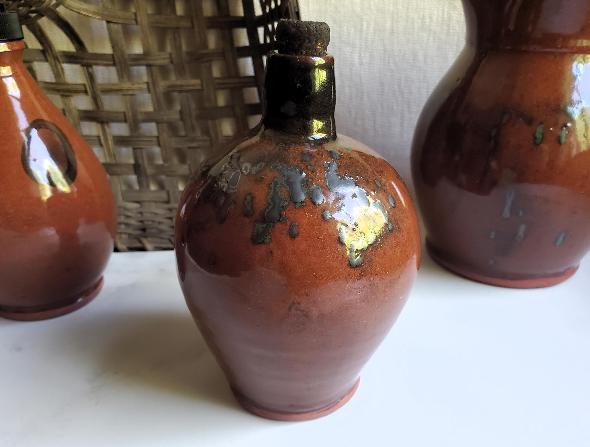 Unique Ovoid Bottle, Wheel-Thrown. Antiqued Stopper, Food Safe Glaze