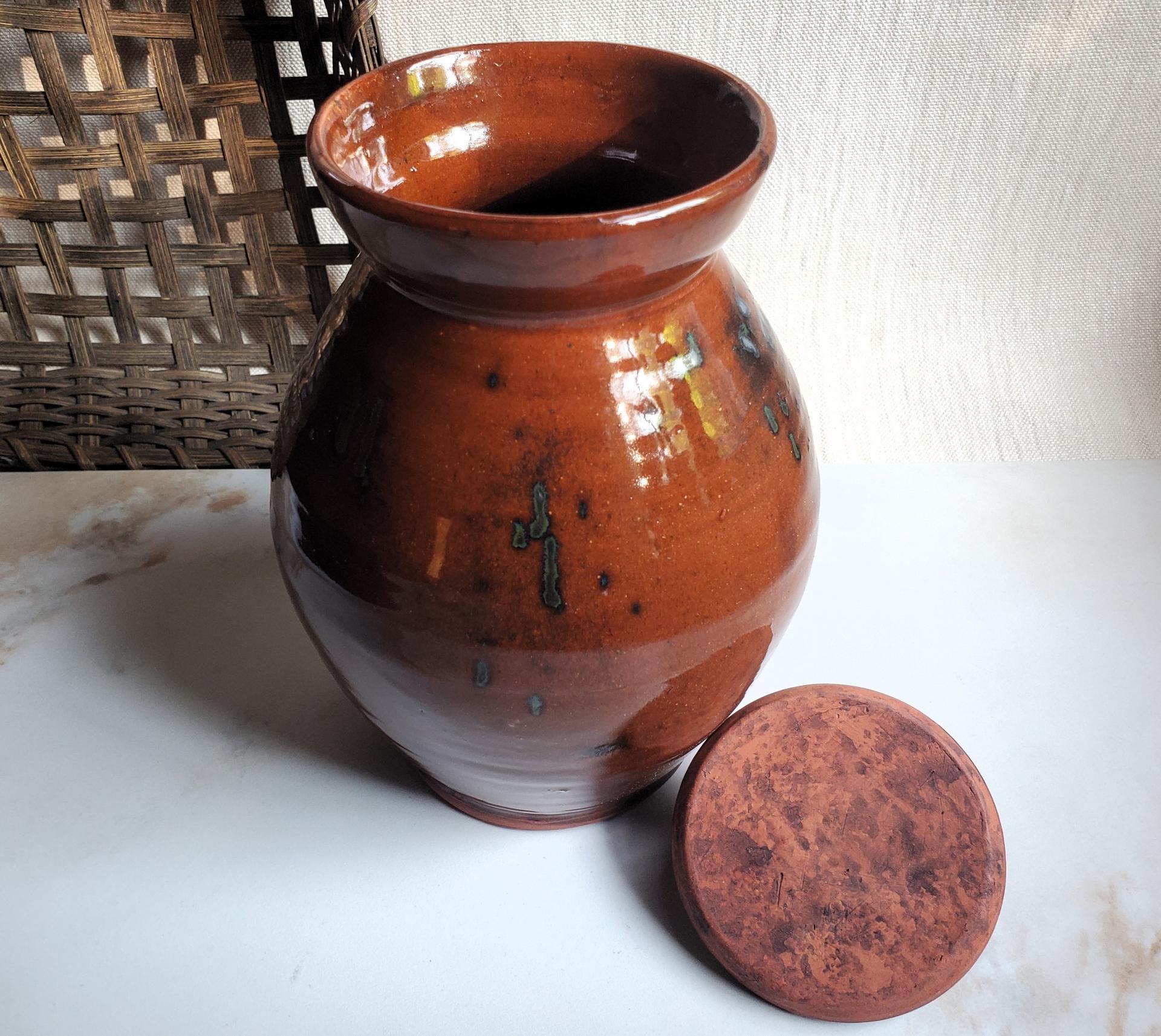 Redware 8 in Jar with Spangles by Pied Potter Hamelin