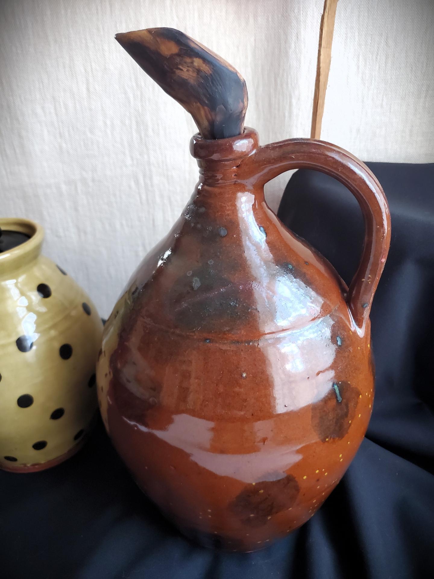 Redware Jug with Black Dapples and Spangled Decoration