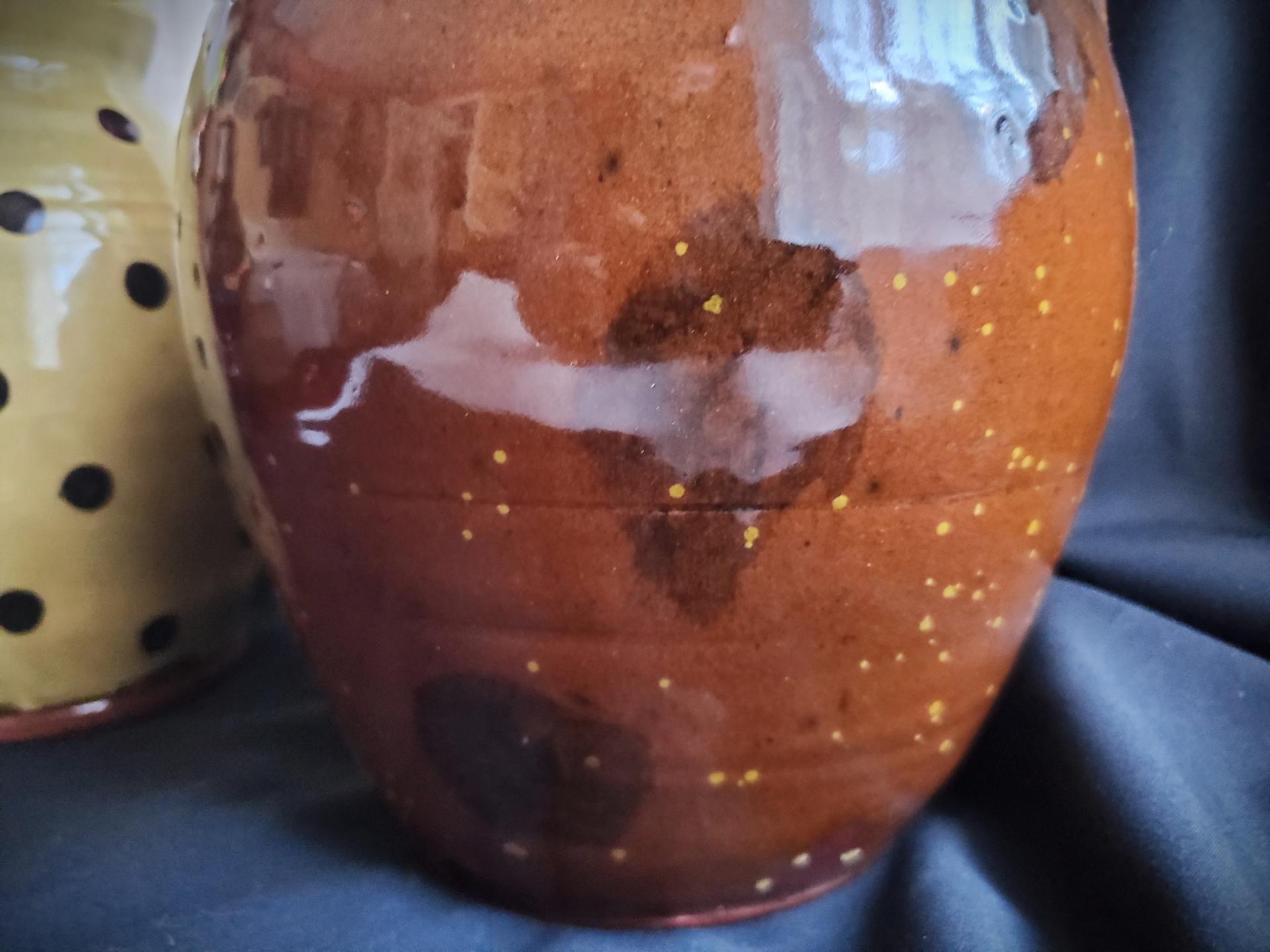 Redware Jug with Black Dapples and Spangled Decoration