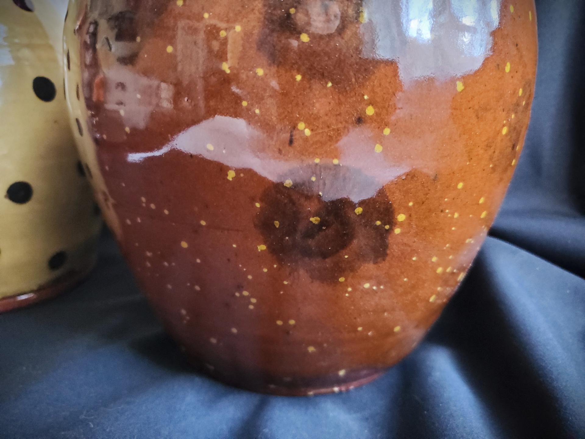 Redware Jug with Black Dapples and Spangled Decoration