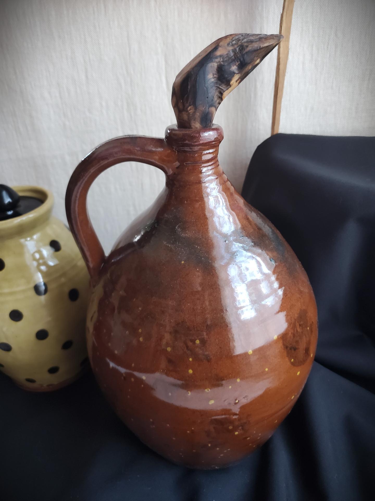 Redware Jug with Black Dapples and Spangled Decoration