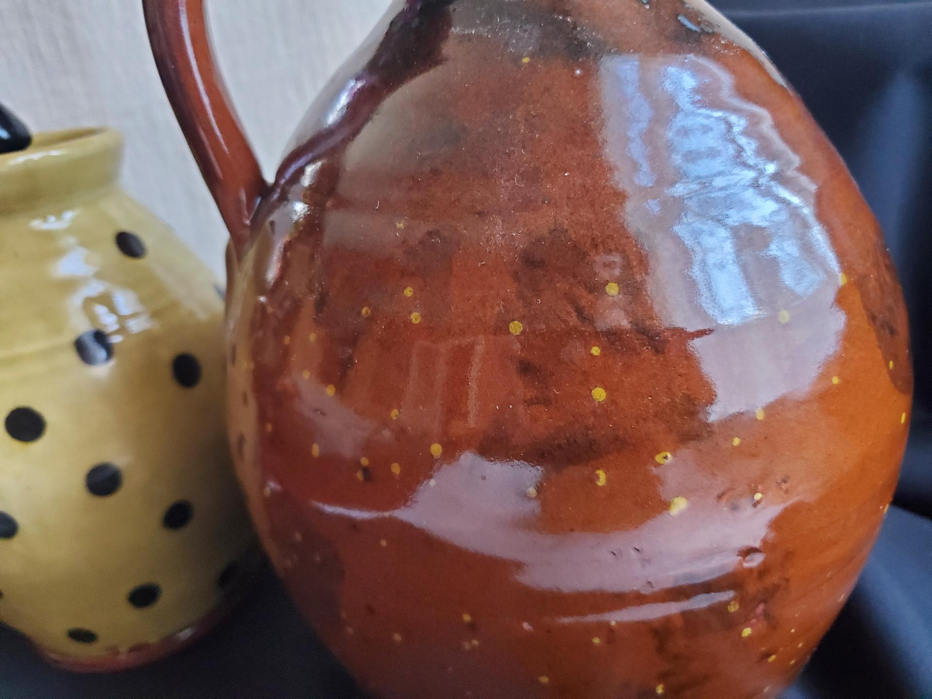 Redware Jug with Black Dapples and Spangled Decoration