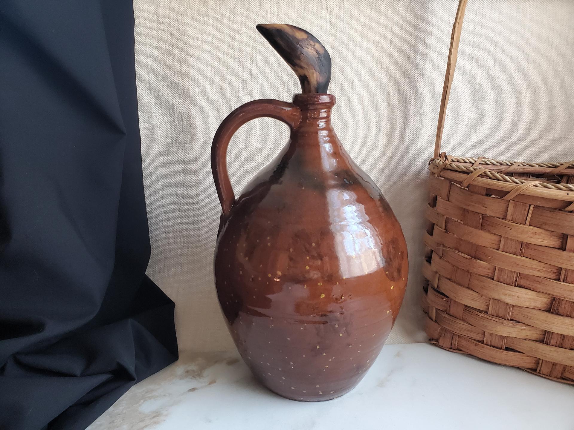 Redware Jug with Black Dapples and Spangled Decoration
