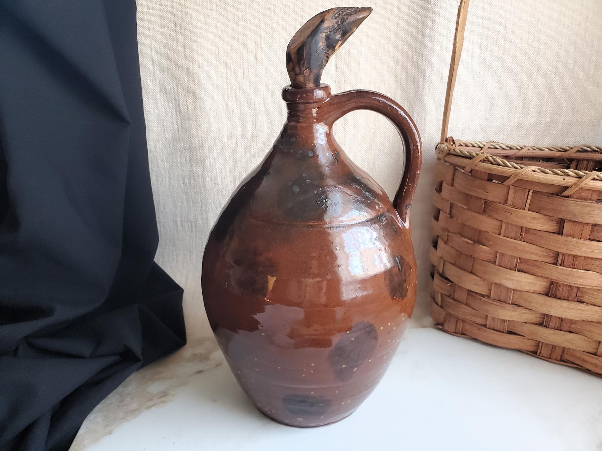 Redware Jug with Black Dapples and Spangled Decoration