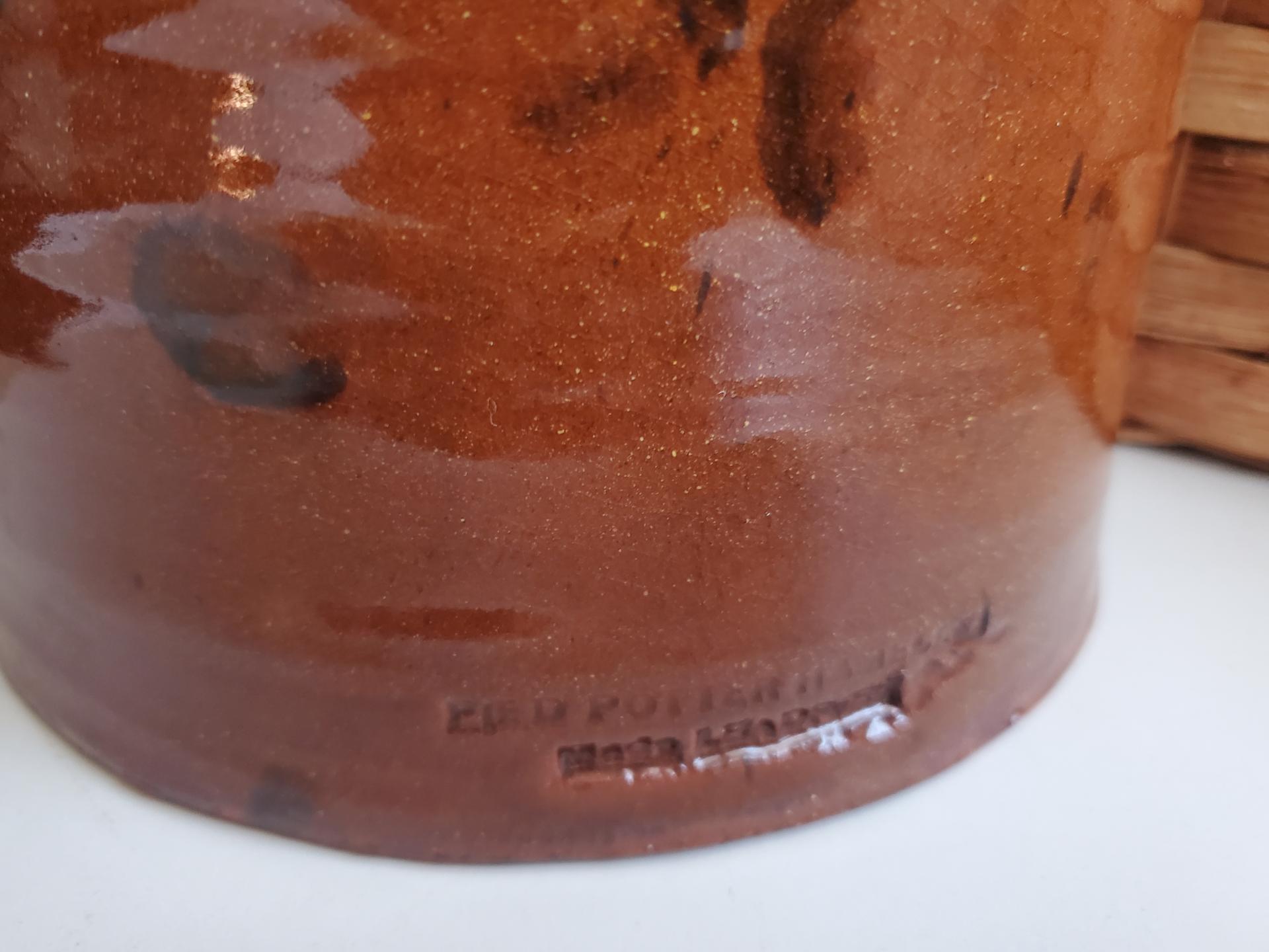 Redware Jug with Spangle and Black Dapples, Wheel Thrown Pottery