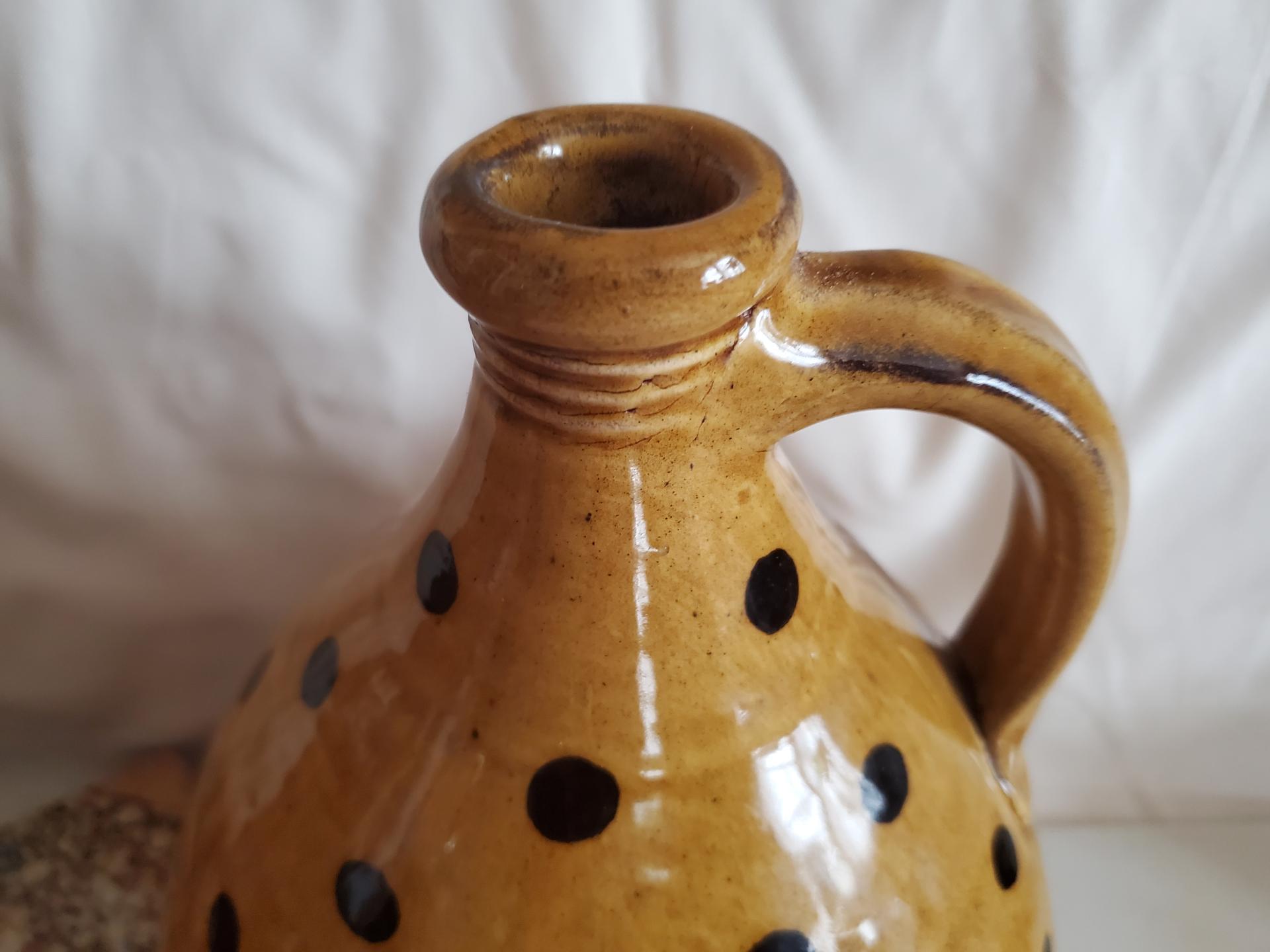 Redware Jug with Black Dots Decoration