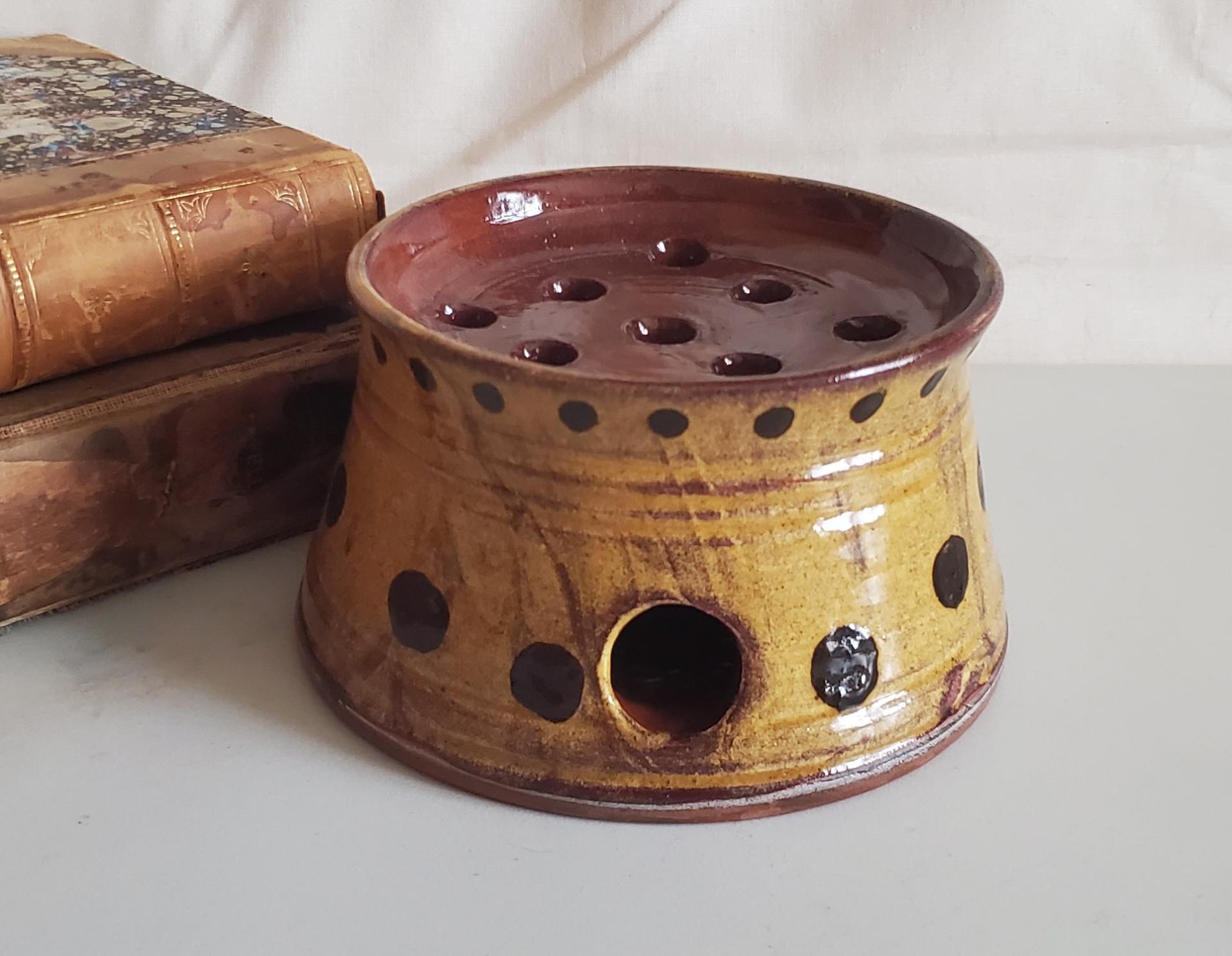 Handmade Redware Soap Dish with Black Dots