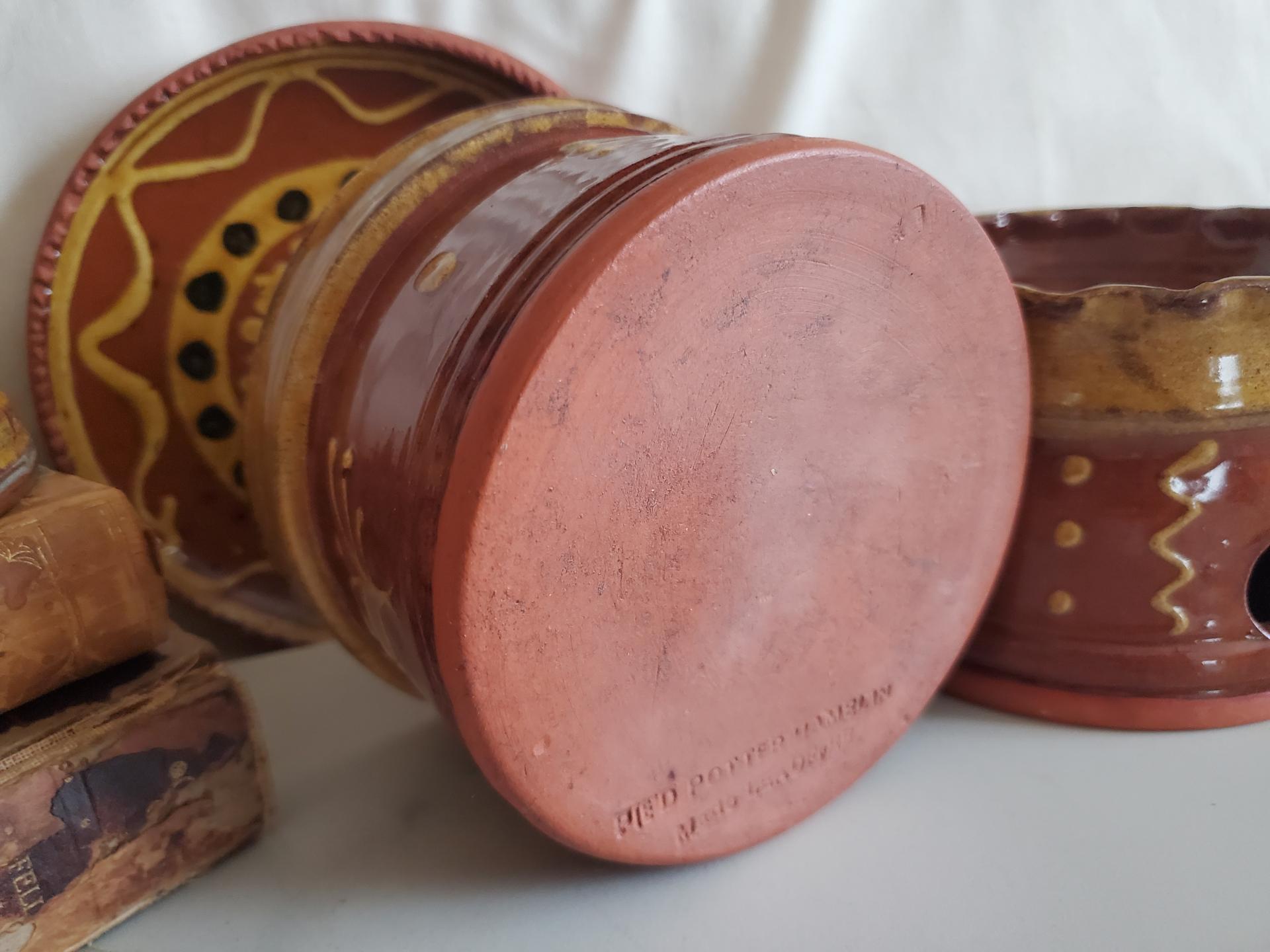 Handmade Redware Soap Dish with Feather Motif