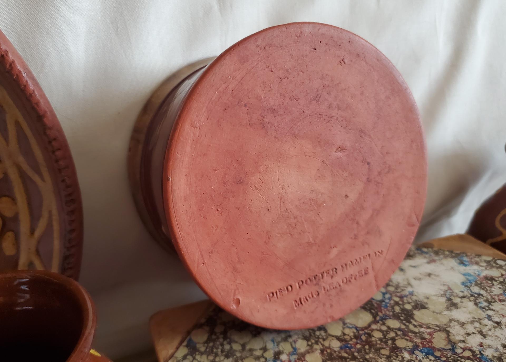  Handmade Redware Soap Dish with Feather Motif