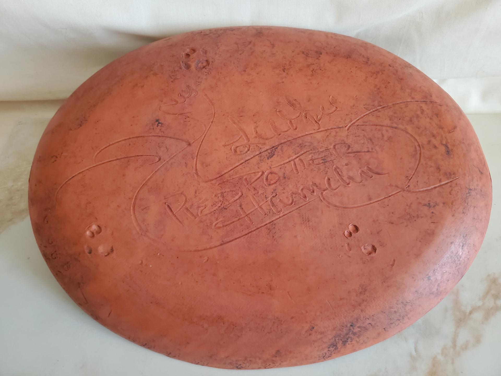 Oval Redware Platter with "Simple Gifts" motif