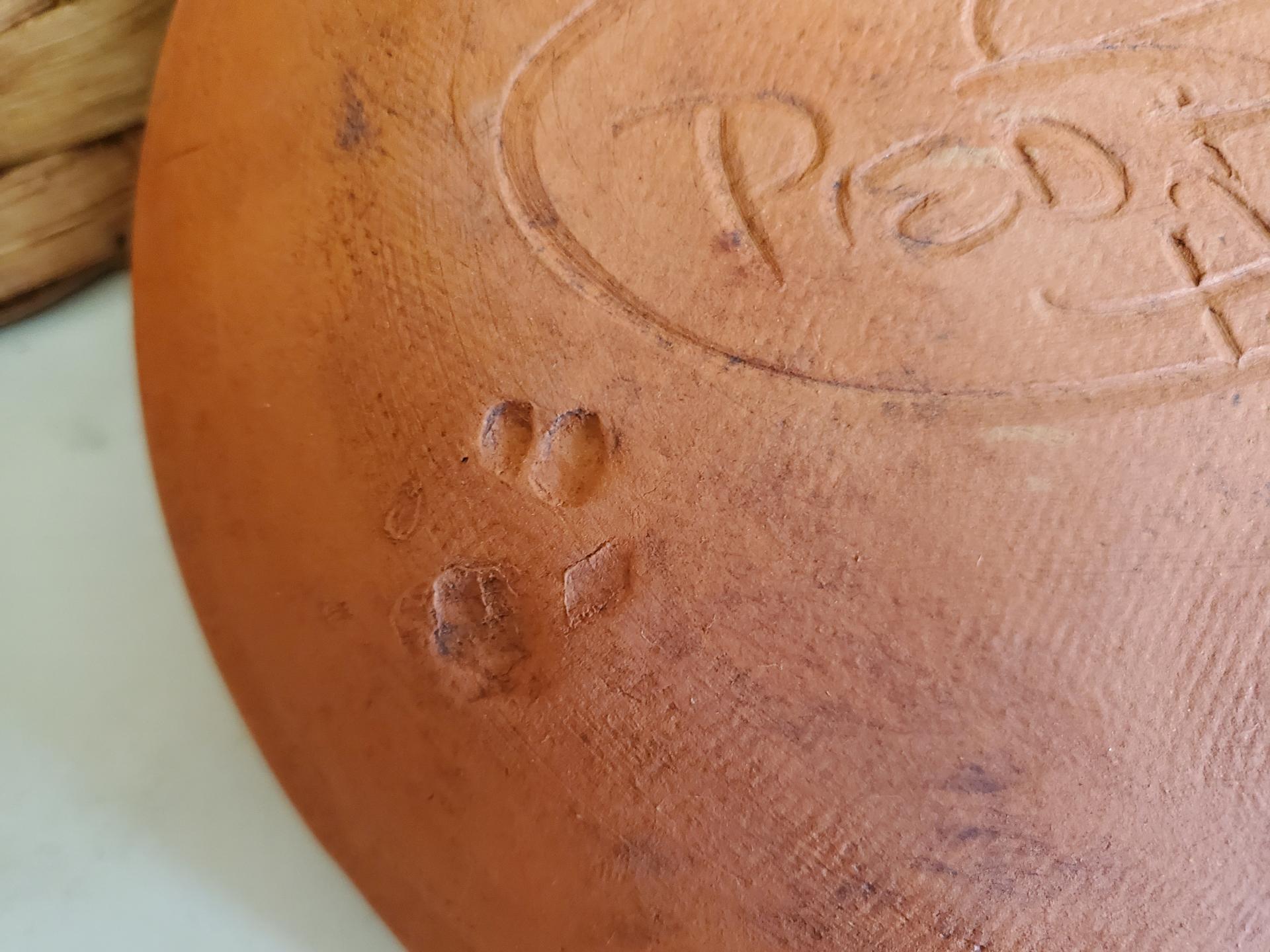 Redware 9 in. Plate, Feather Motif, Antiqued