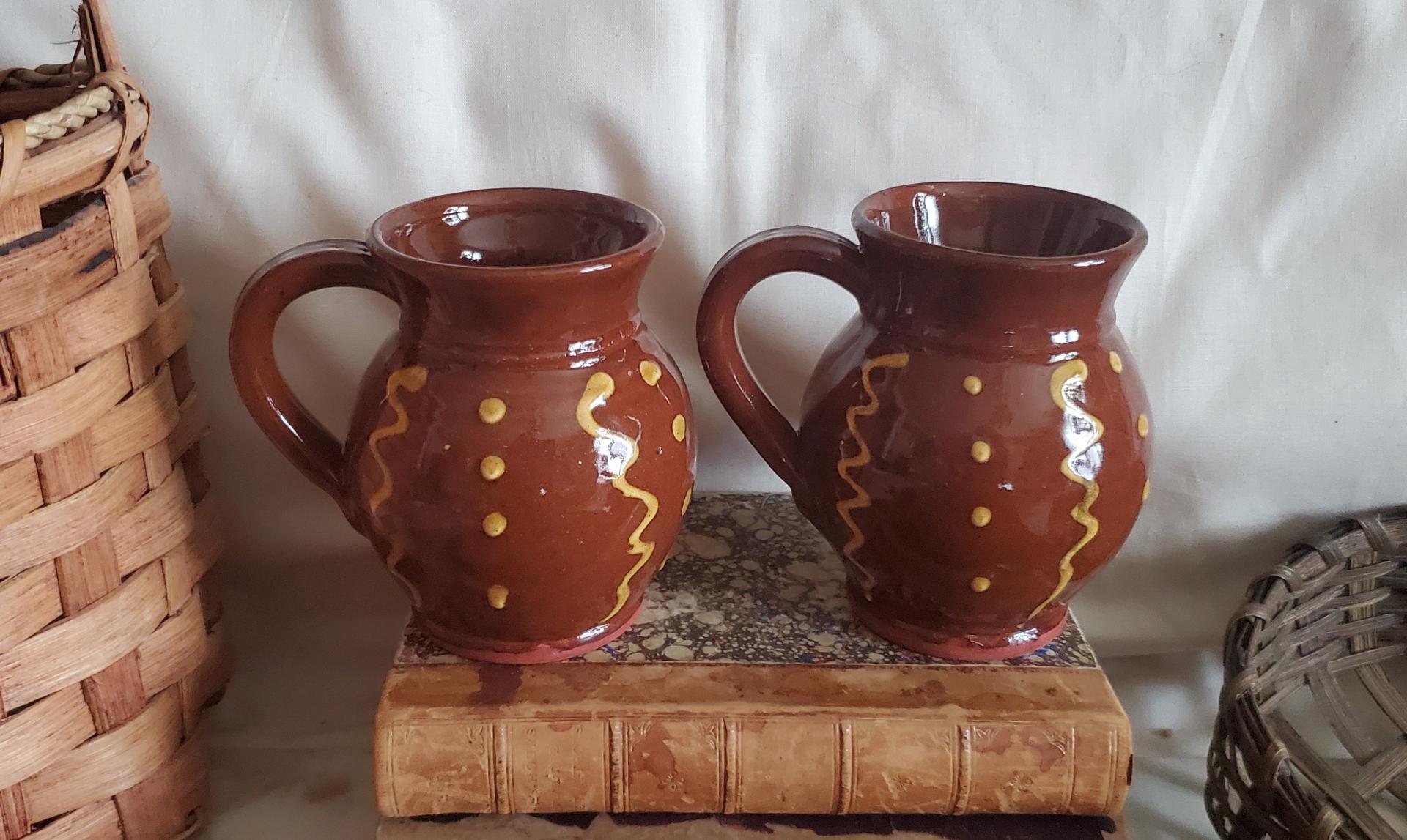 Redware Mugs (2), Squiggles and Dots Pattern
