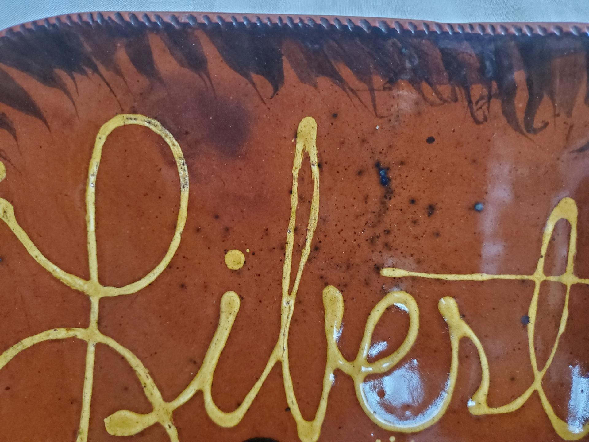 Unique Redware Platter with Liberty Motif, Food Safe, Antiqued