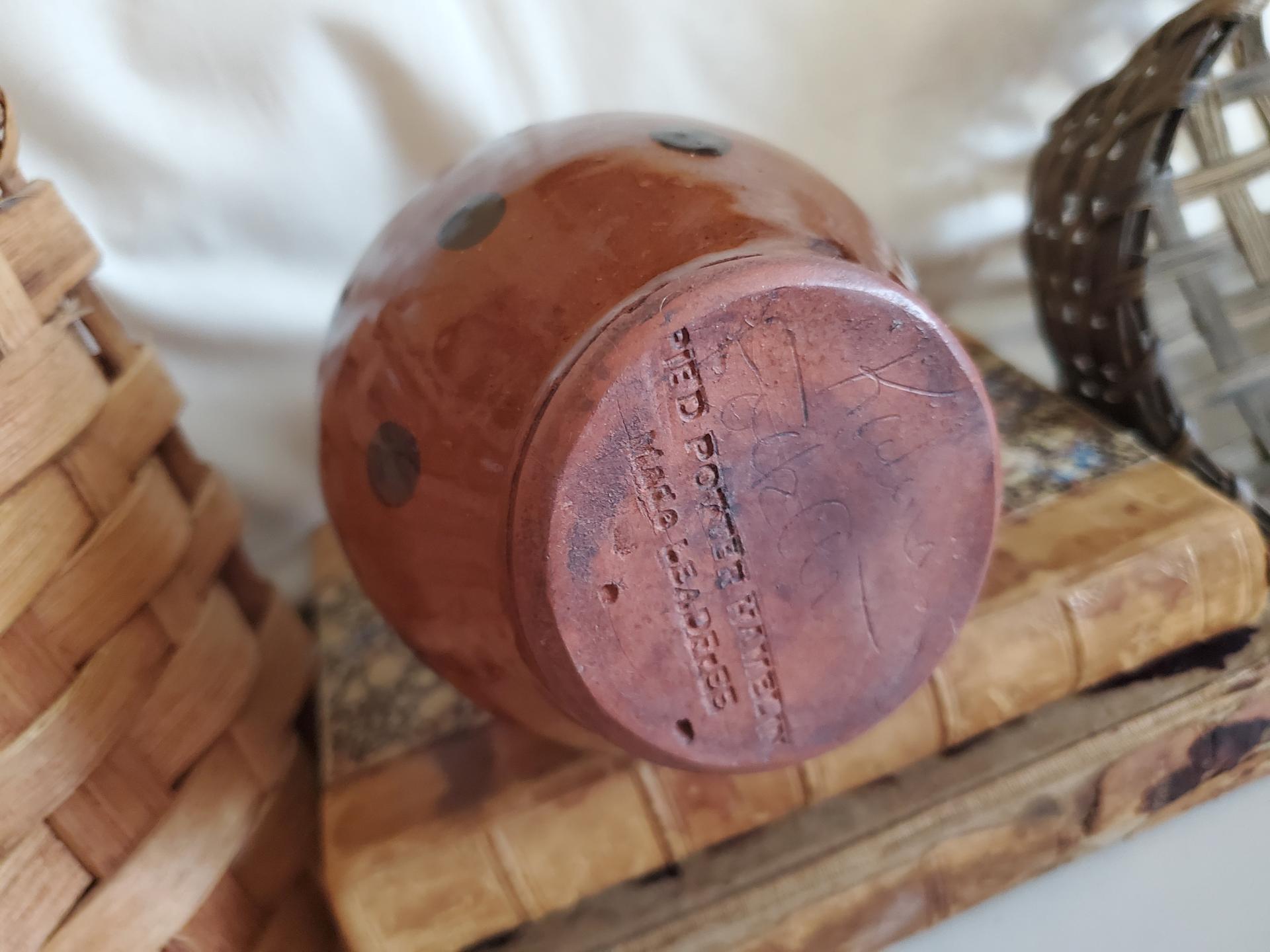 Redware Soap or Lotion Dispenser Jug with Black Dots