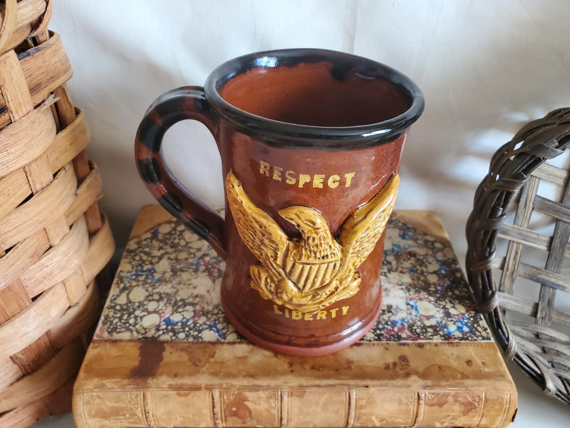 Redware Tavern Mug with Eagle, Antiqued