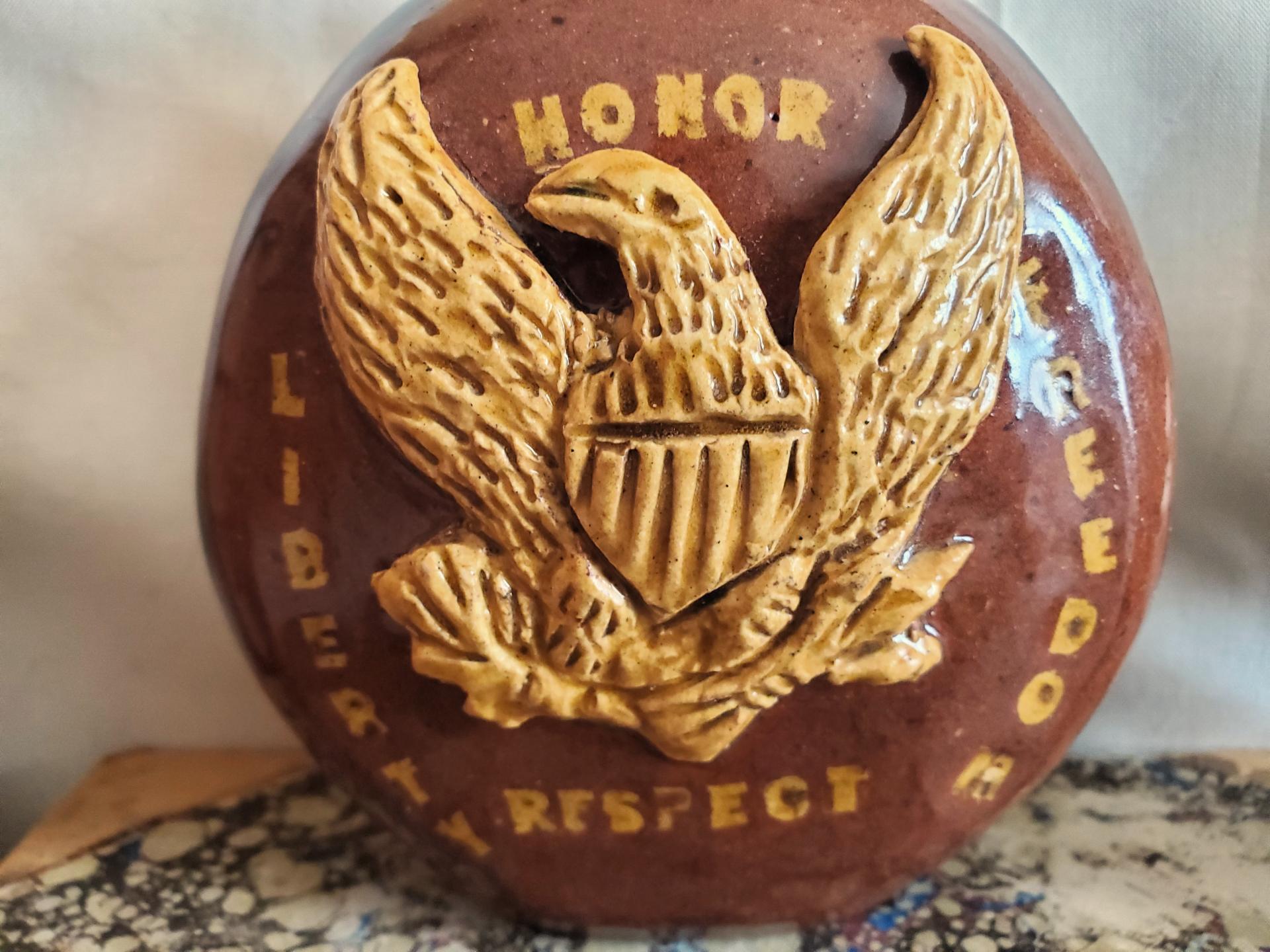 Redware Flask with Eagle