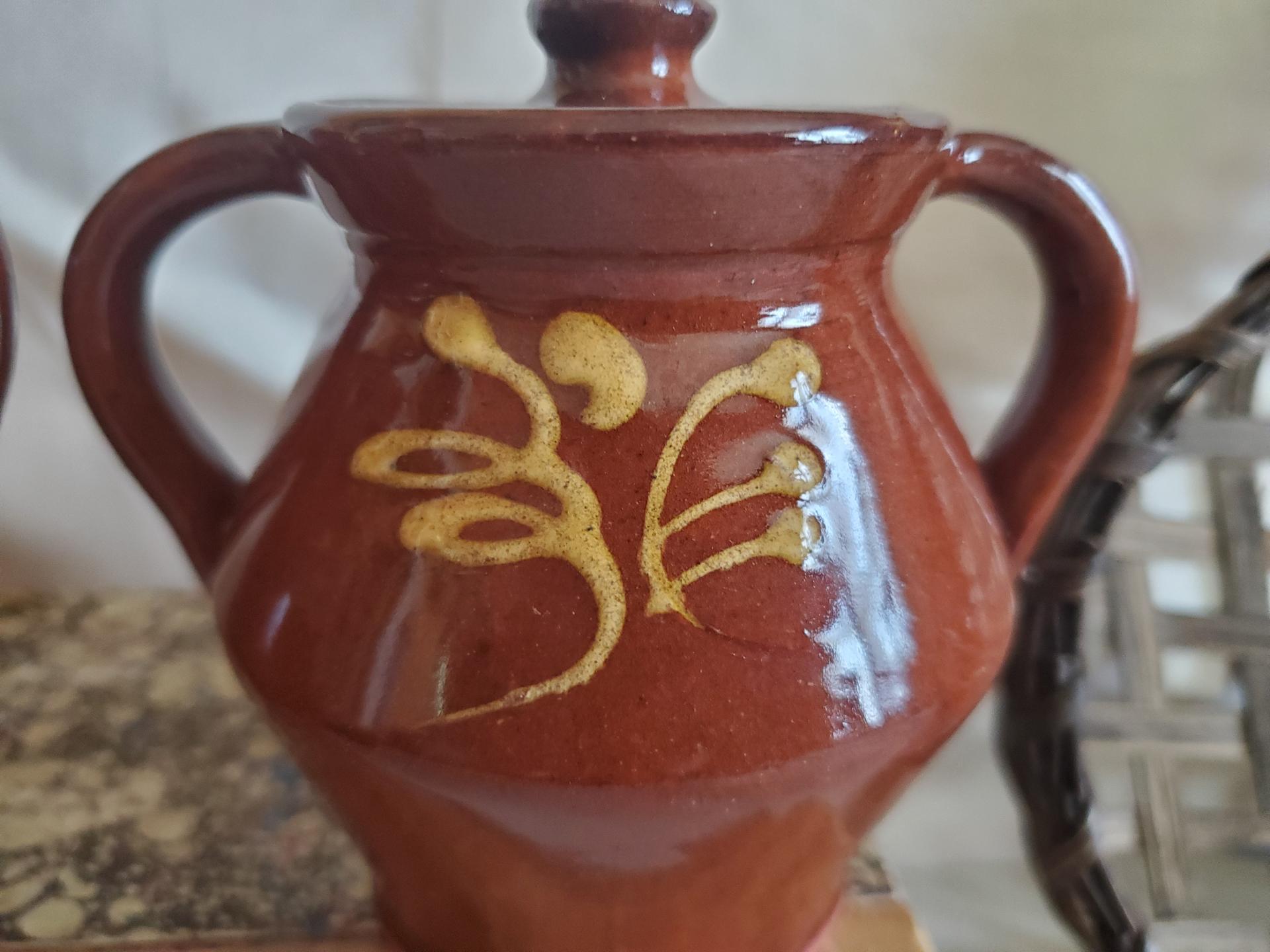 Sugar and Creamer Set with Feather Pattern, Antiqued