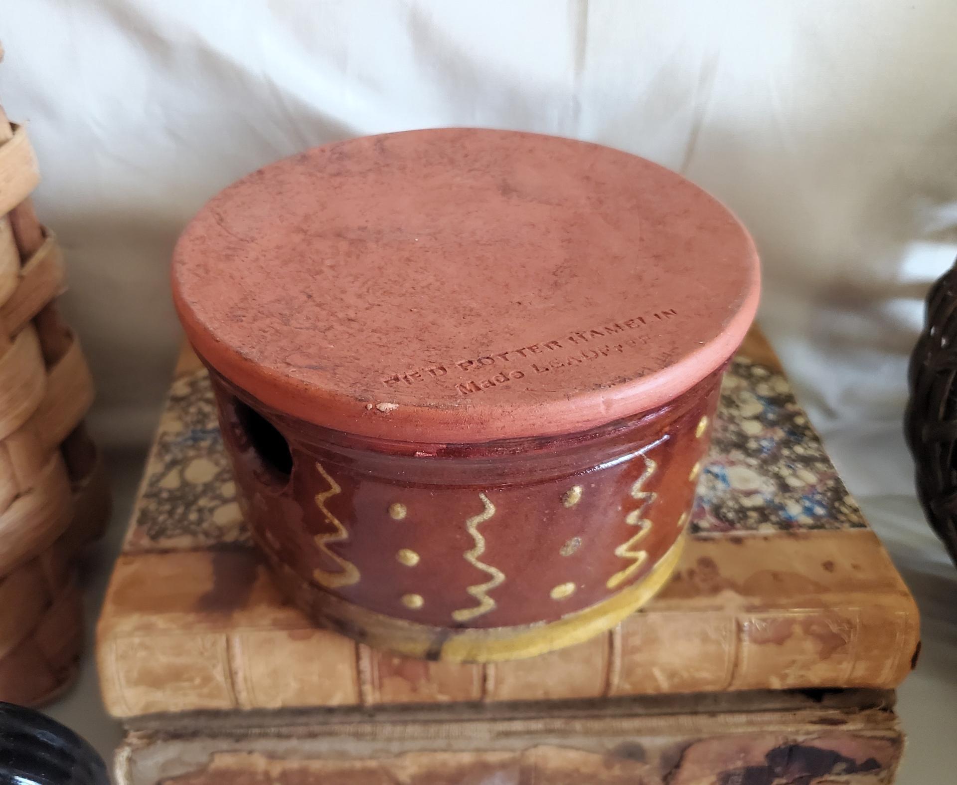 Handmade Redware Soap Dish with Squiggles and Dots Pattern