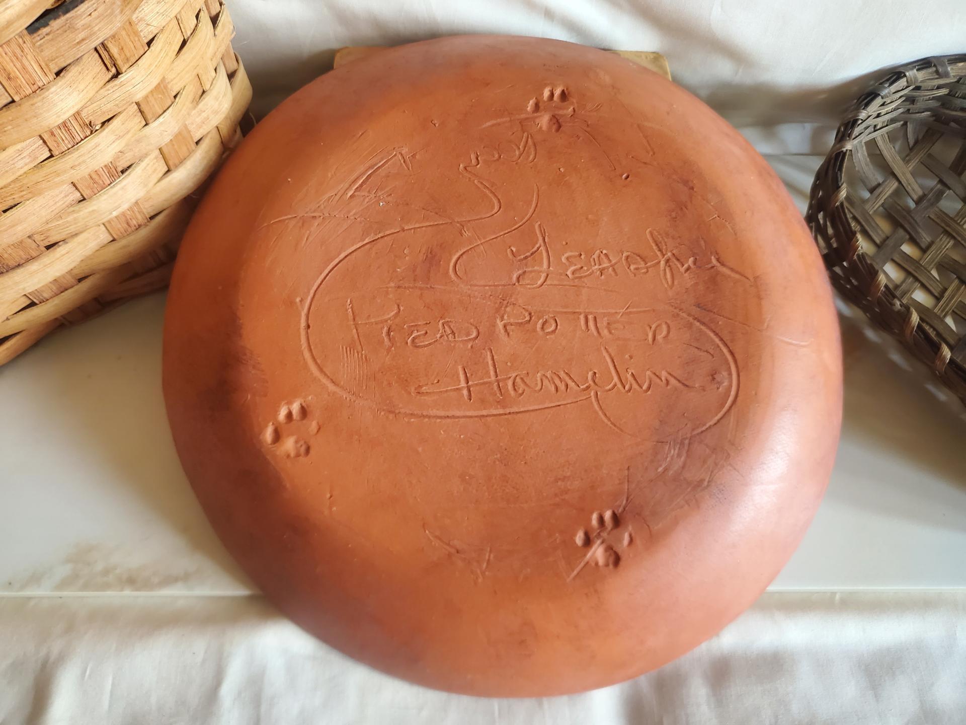 Unique Whimsical Cat Motif Slip Trailed Redware Charger