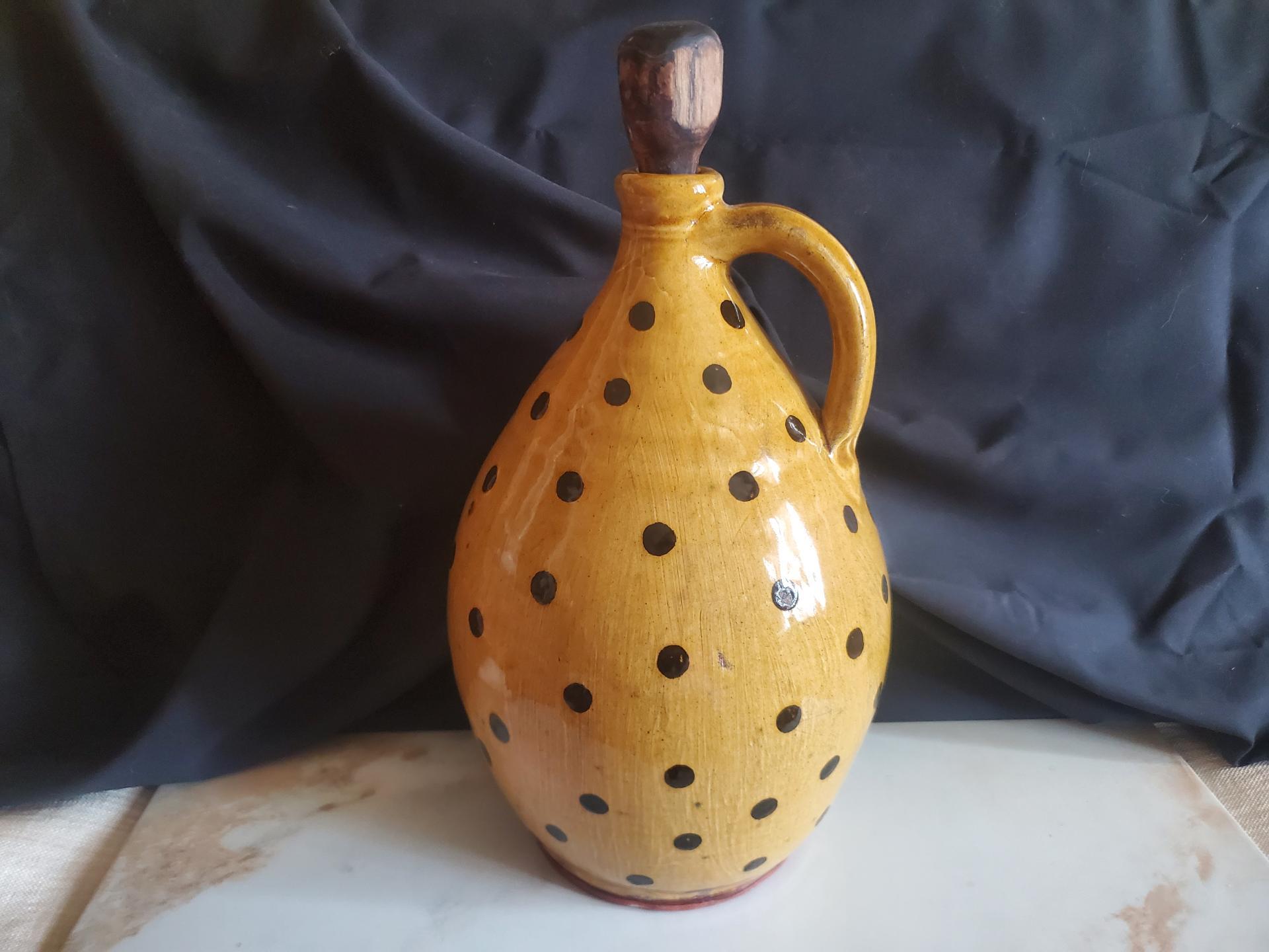 Redware Jug with Black Dots Decoration